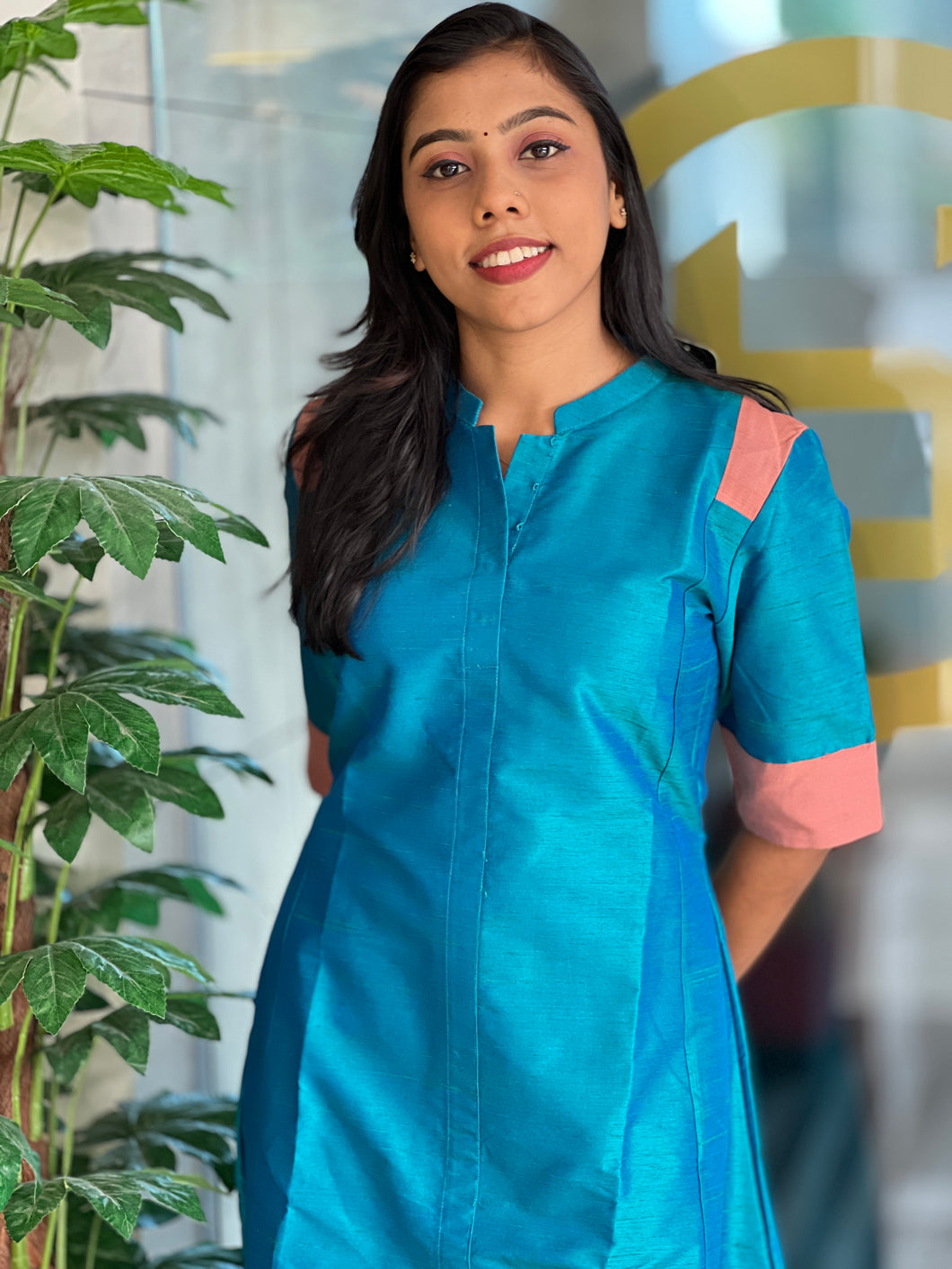 Patch Detailed A-Line Semi Silk Kurta | DNT334