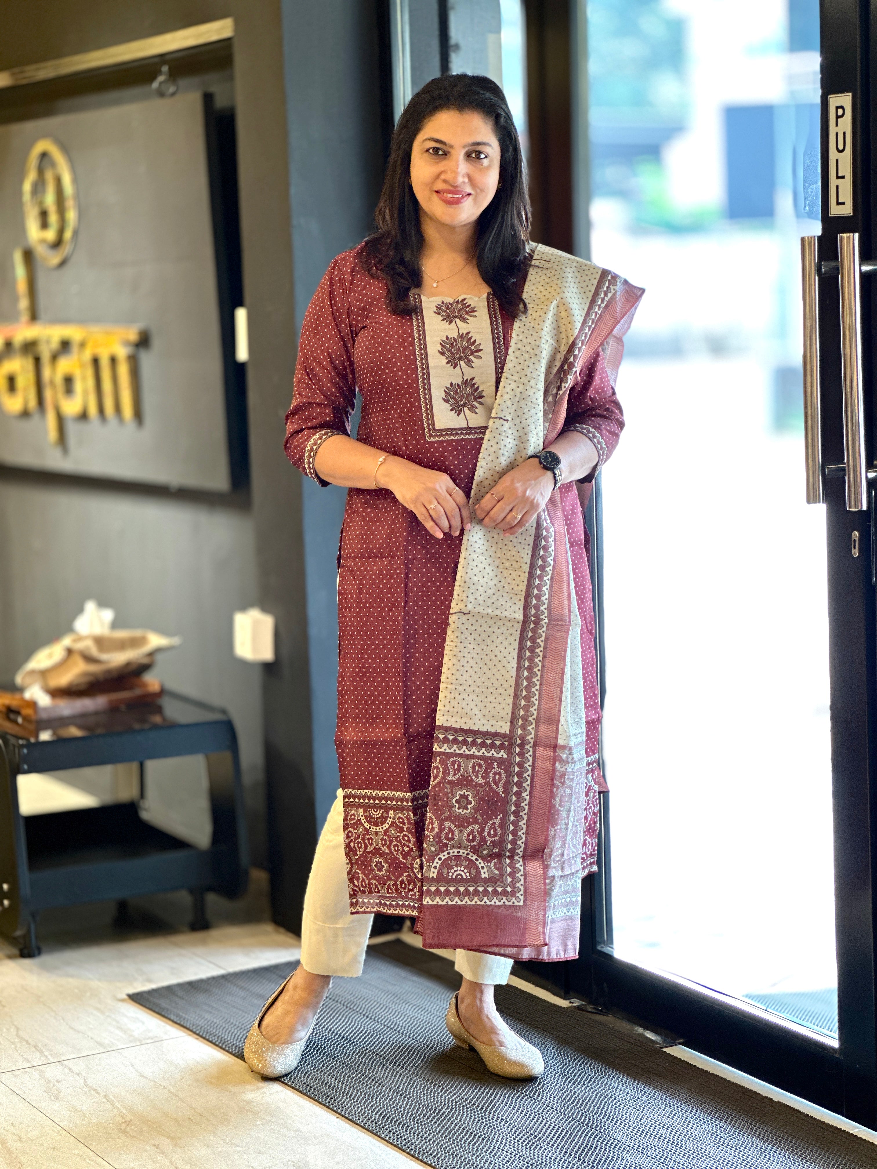 Floral Printed Semi Tussar Salwar Set (Without Bottom) | SSN422