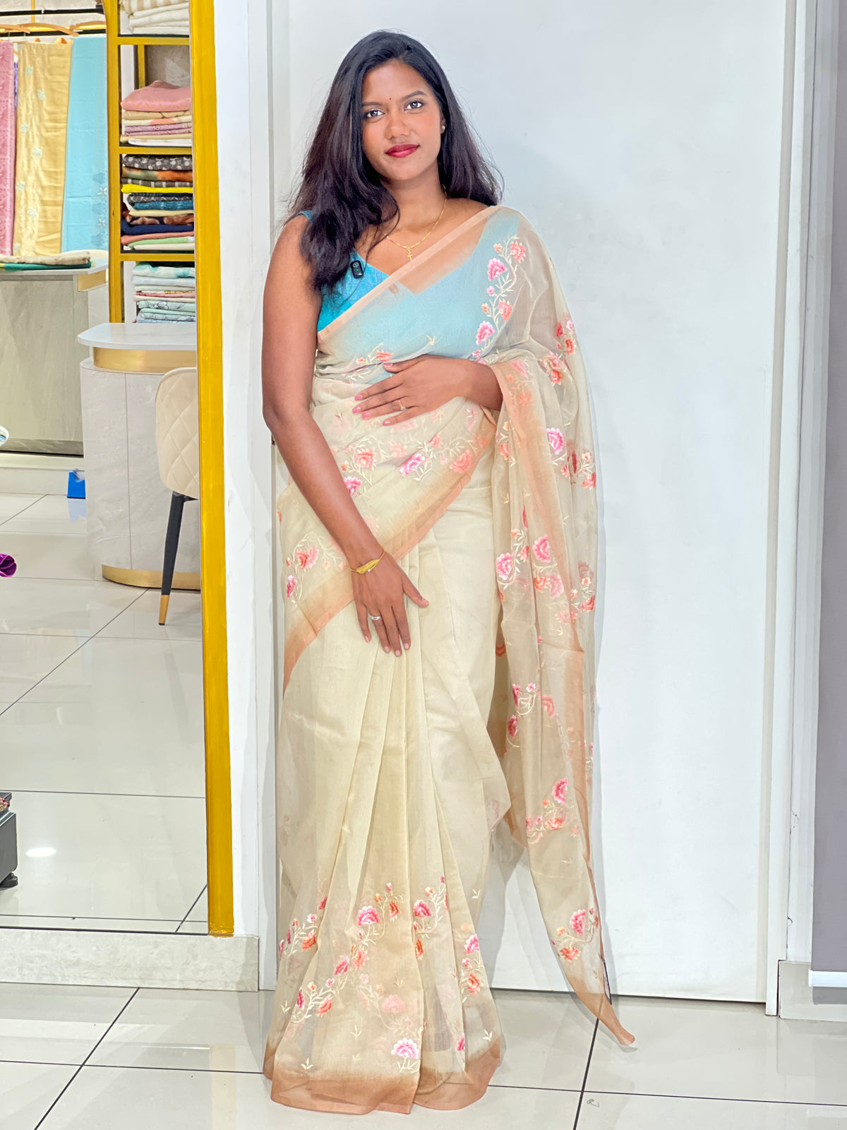 Floral Embroidered Pattern Kota Saree | AHD1982