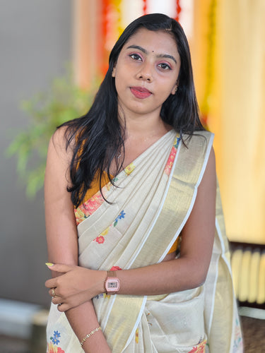 Digital Print With Kasavu Detailed Tissue Saree | GAT399