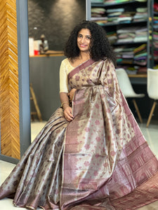 Floral  Motif Thread Weaving Pattern Tussar Saree | YNG213