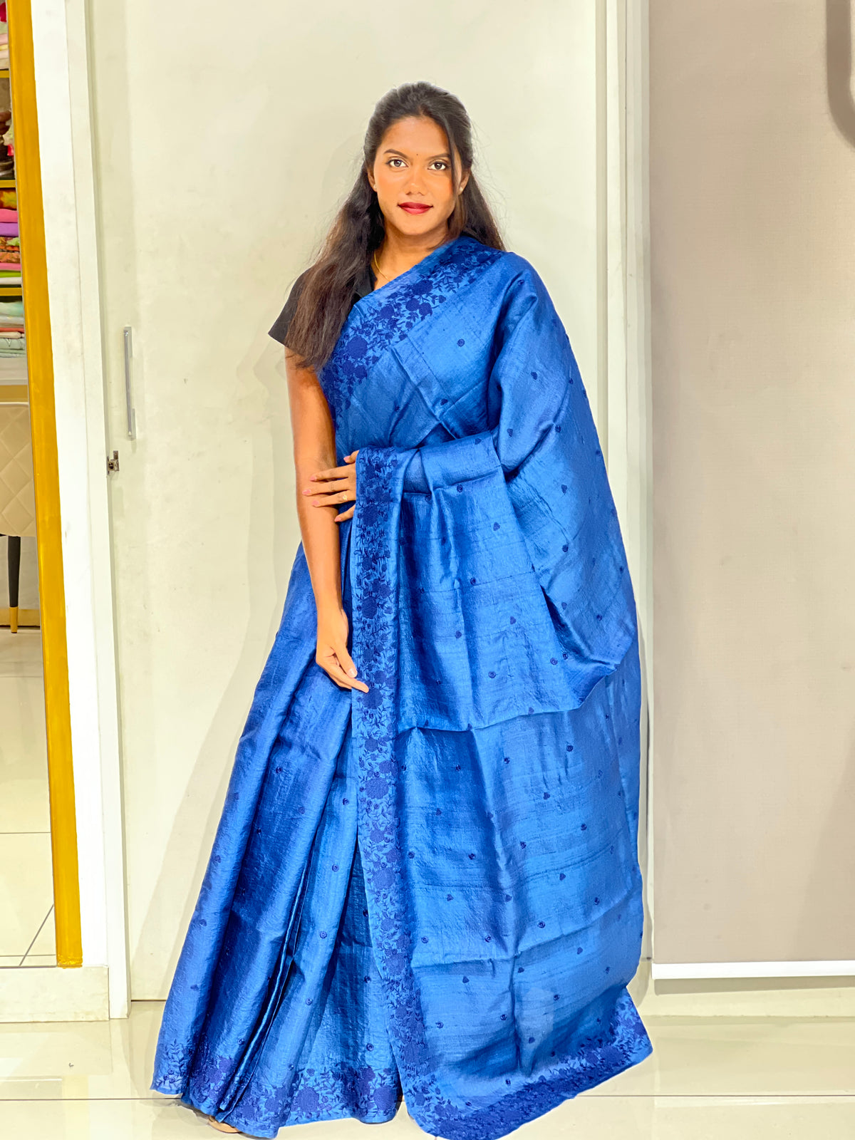 Computerized Embroidered Desi Tussar Saree | SBP1082