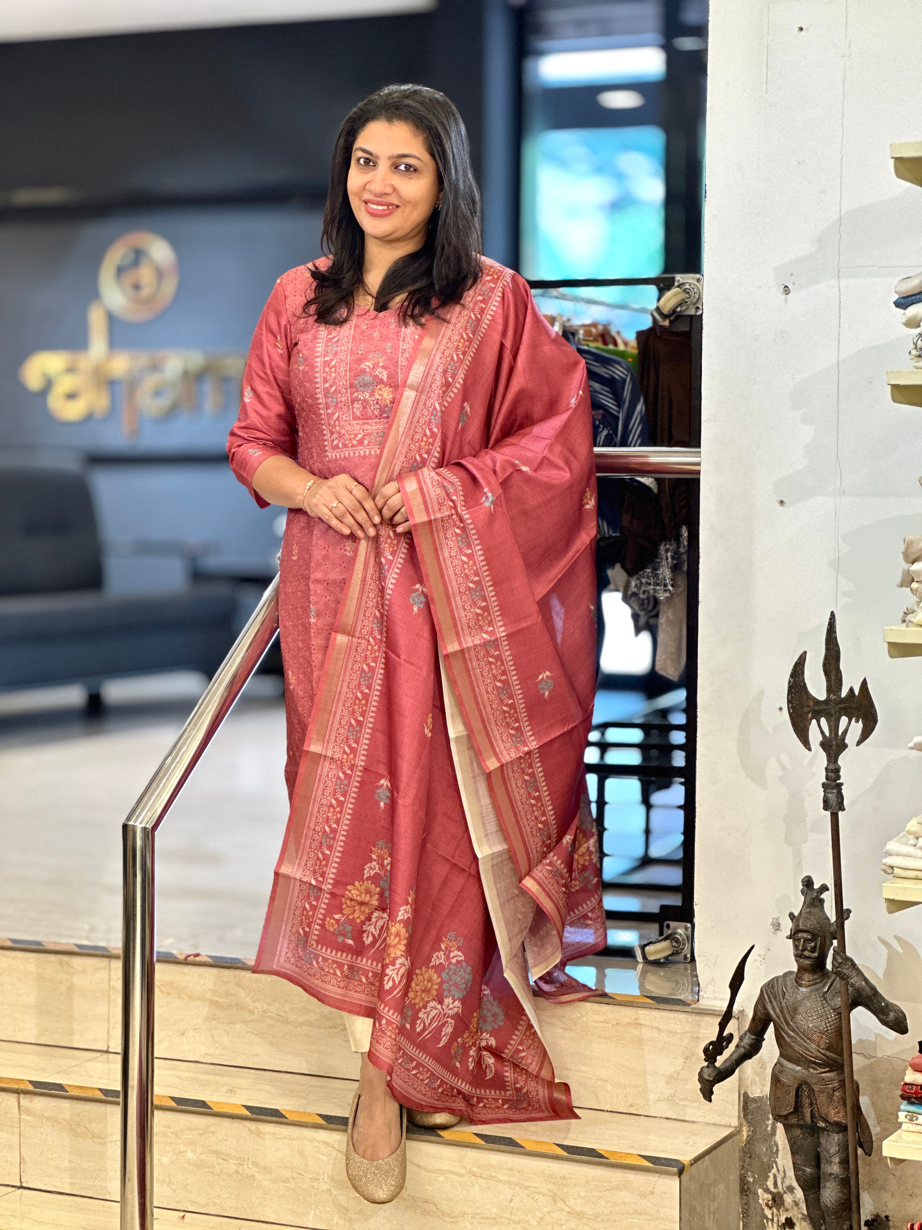 Hakoba & Floral Digital Printed Semi Tussar Salwar Set (Without Bottom) | SSN416