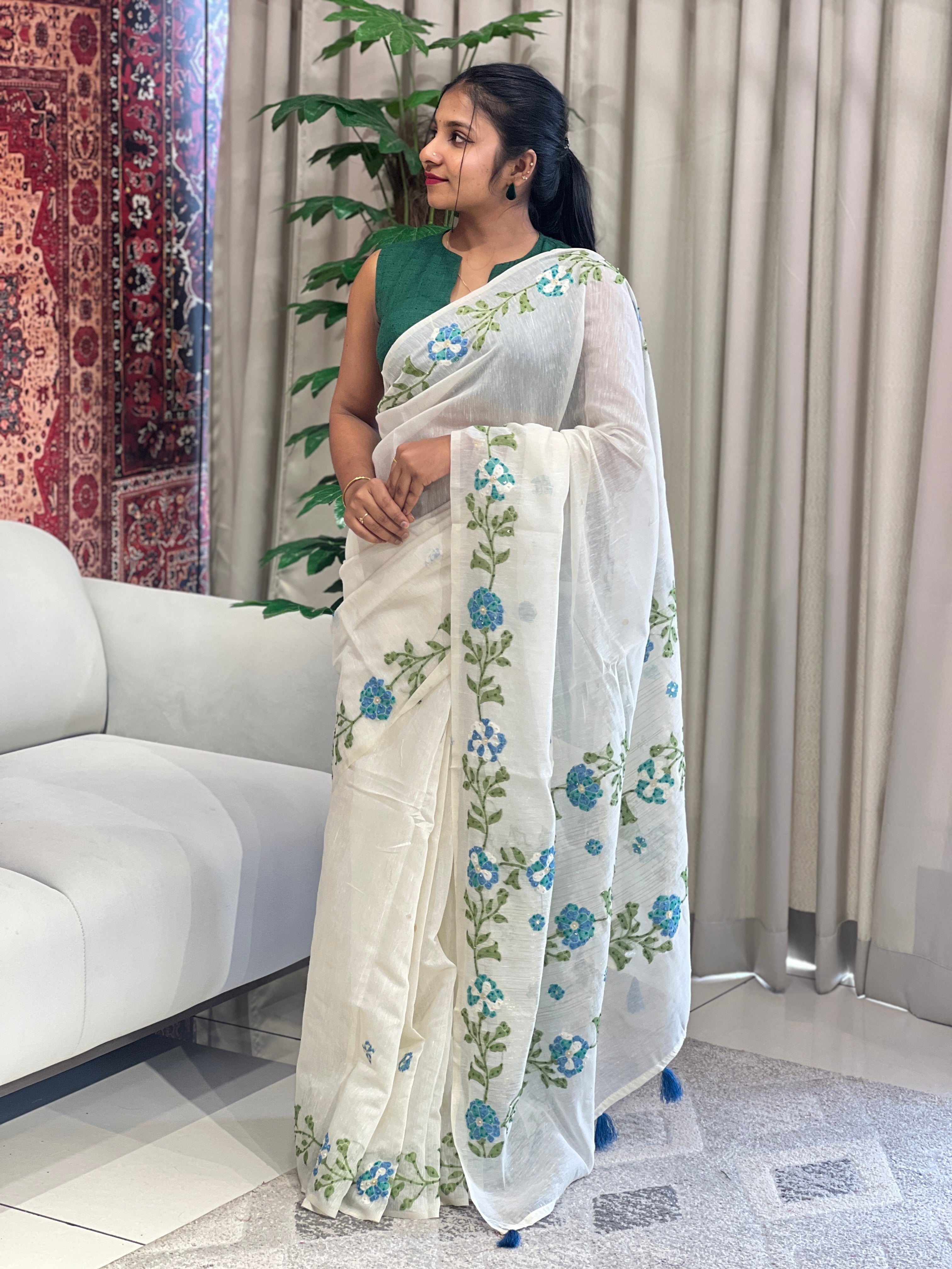 Floral Jamdani Weaved Chanderi Saree | BLD1724