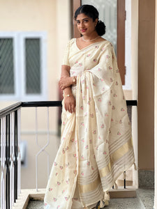 Cross Stitch Embroidery Tussar Finish Saree | SHC108