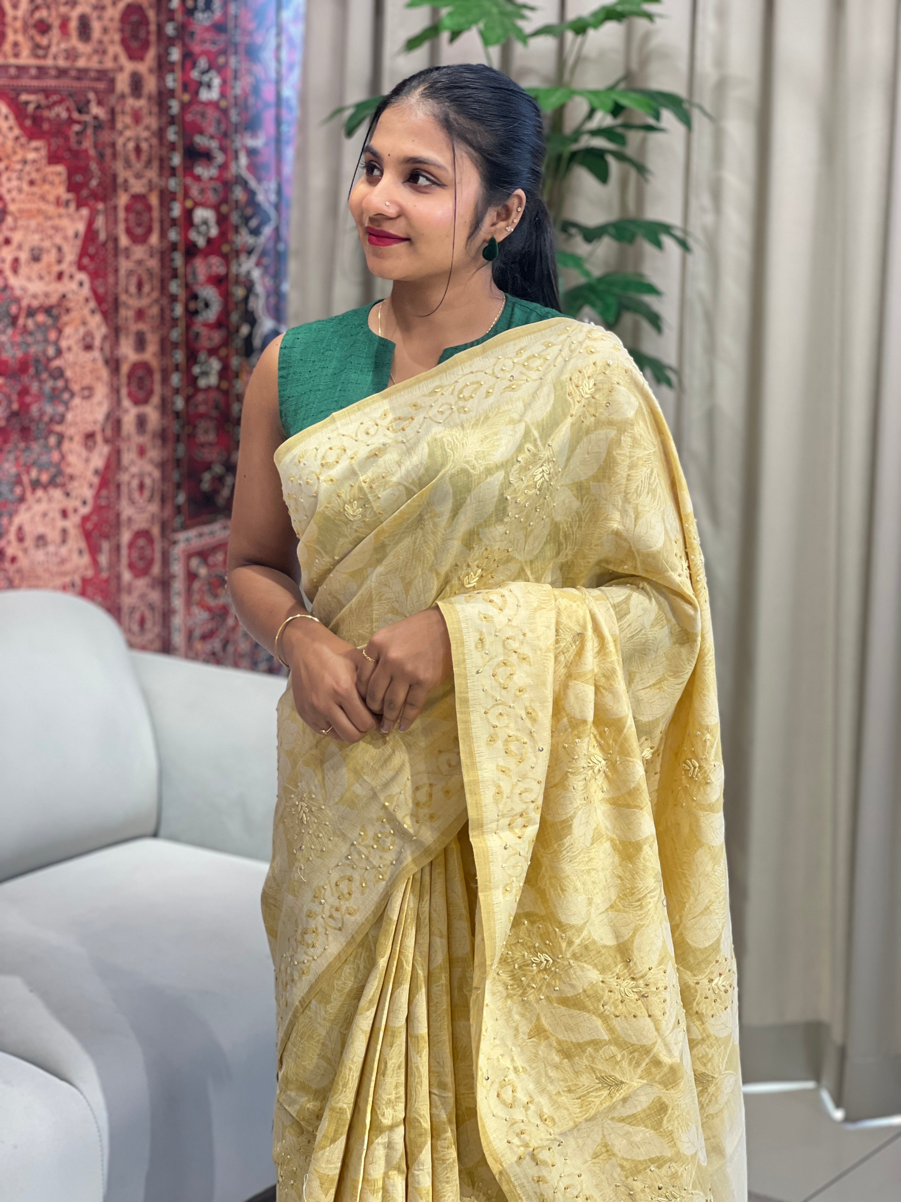 Jamdani Weaved Chanderi Finish Saree | BLD1733