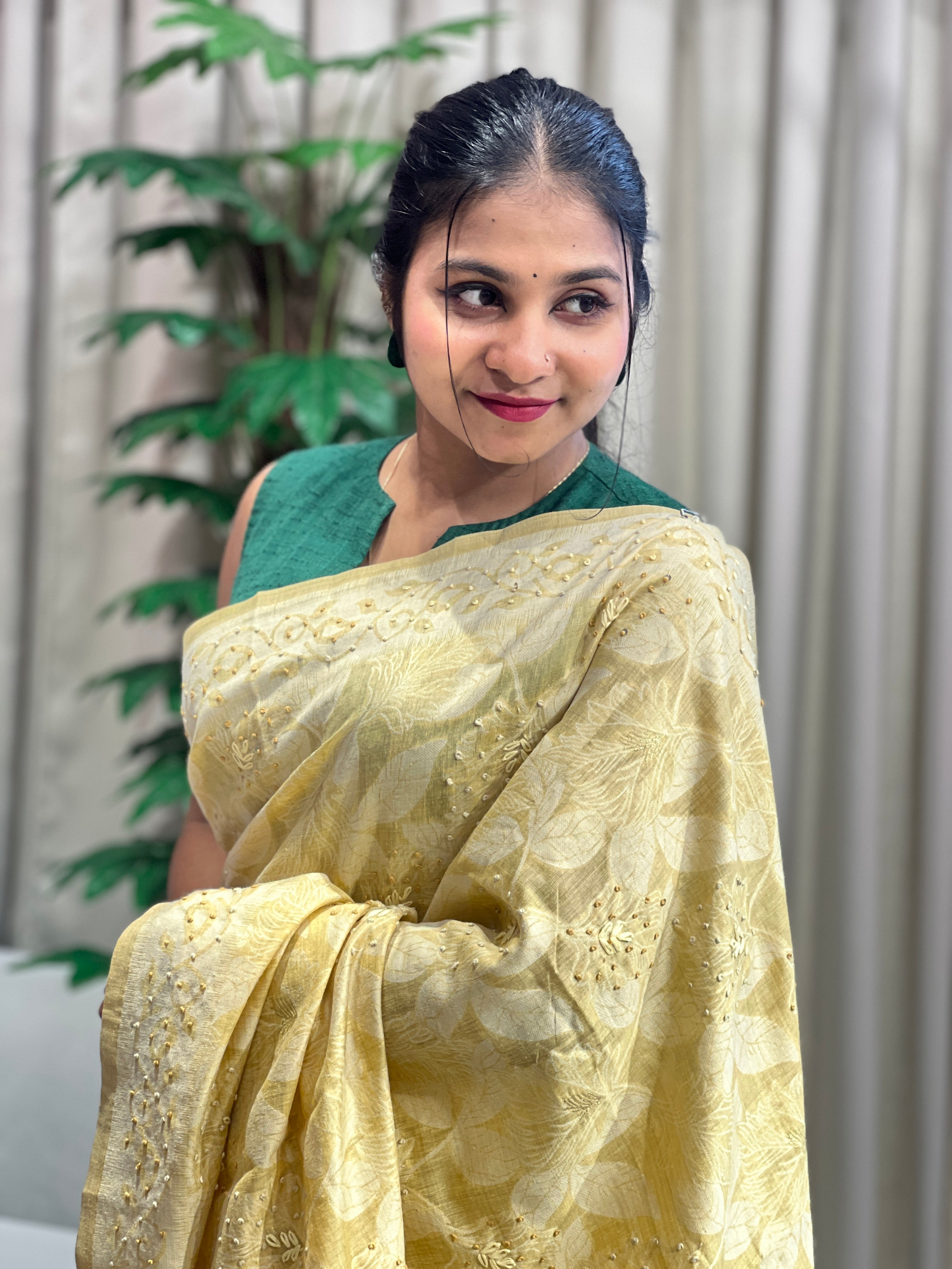 Jamdani Weaved Chanderi Finish Saree | BLD1733