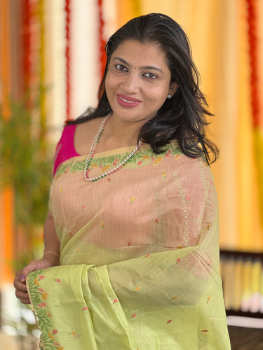 Jamdani Weaved Lotus Detailed Bagalpuri Linen Saree | SSN209