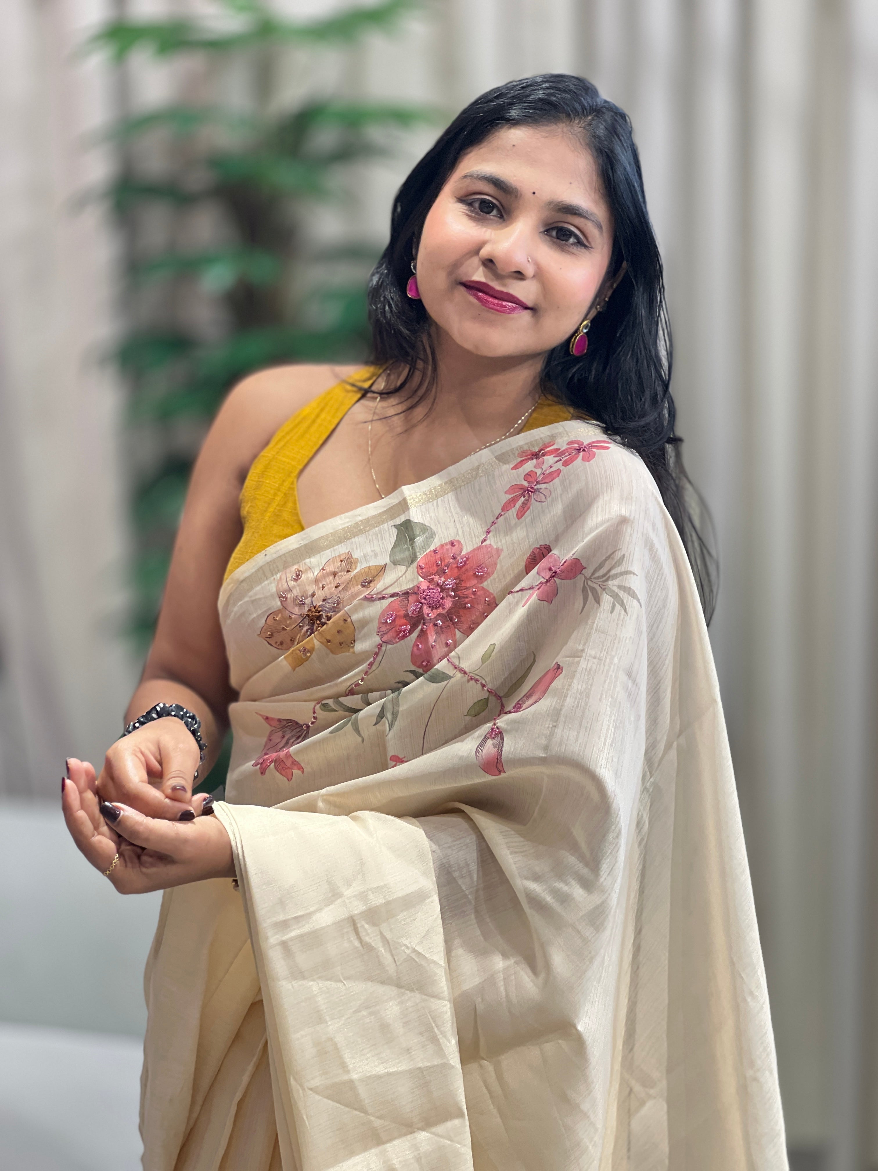 Floral Digital Printed Chanderi Saree | BLD1739