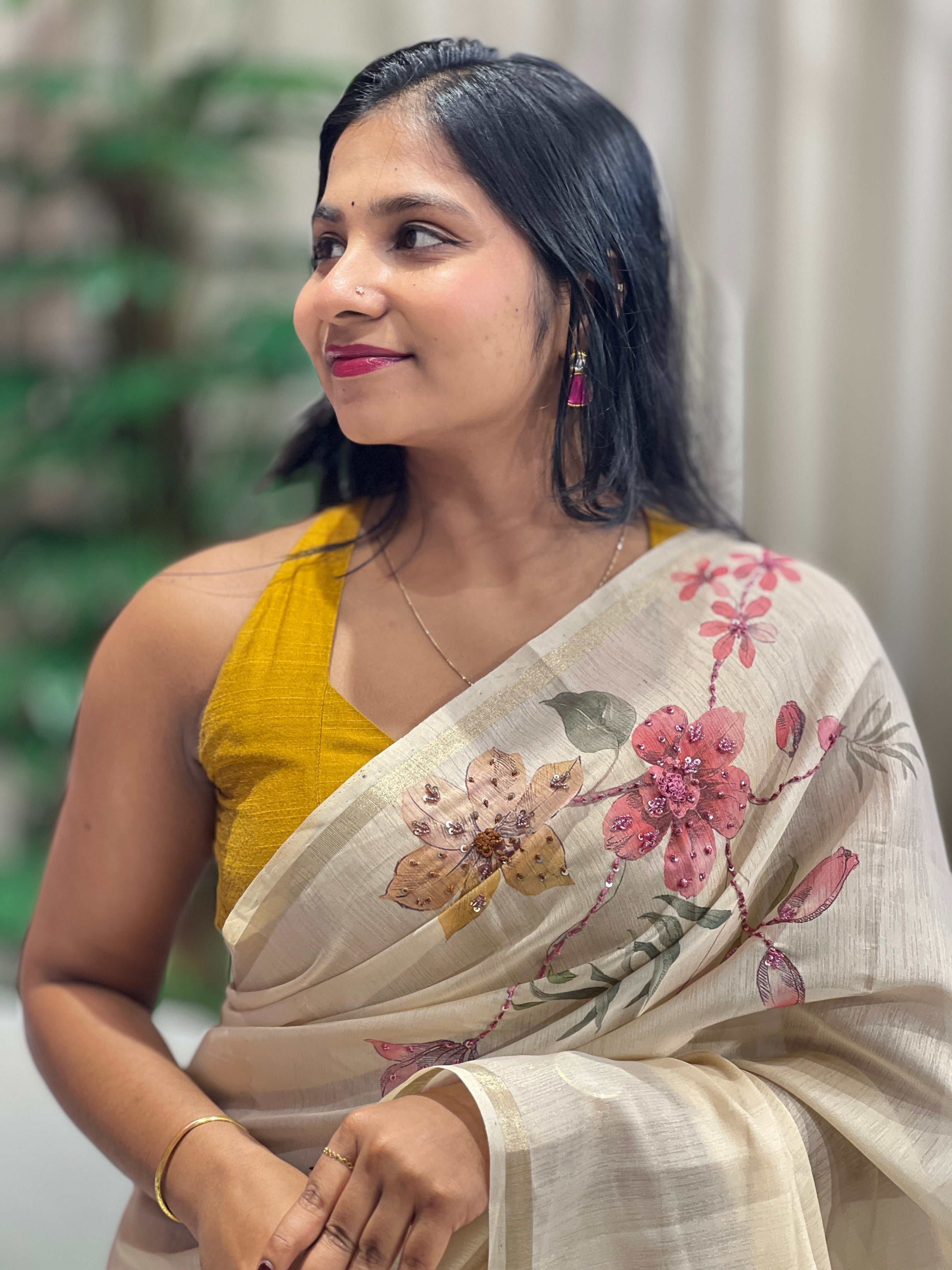 Floral Digital Printed Chanderi Saree | BLD1739