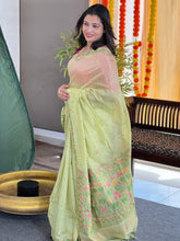 Jamdani Weaved Lotus Detailed Bagalpuri Linen Saree | SSN209