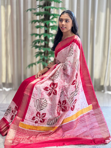 Screen Print With Zari Border Detailed Chanderi Saree | AYD120