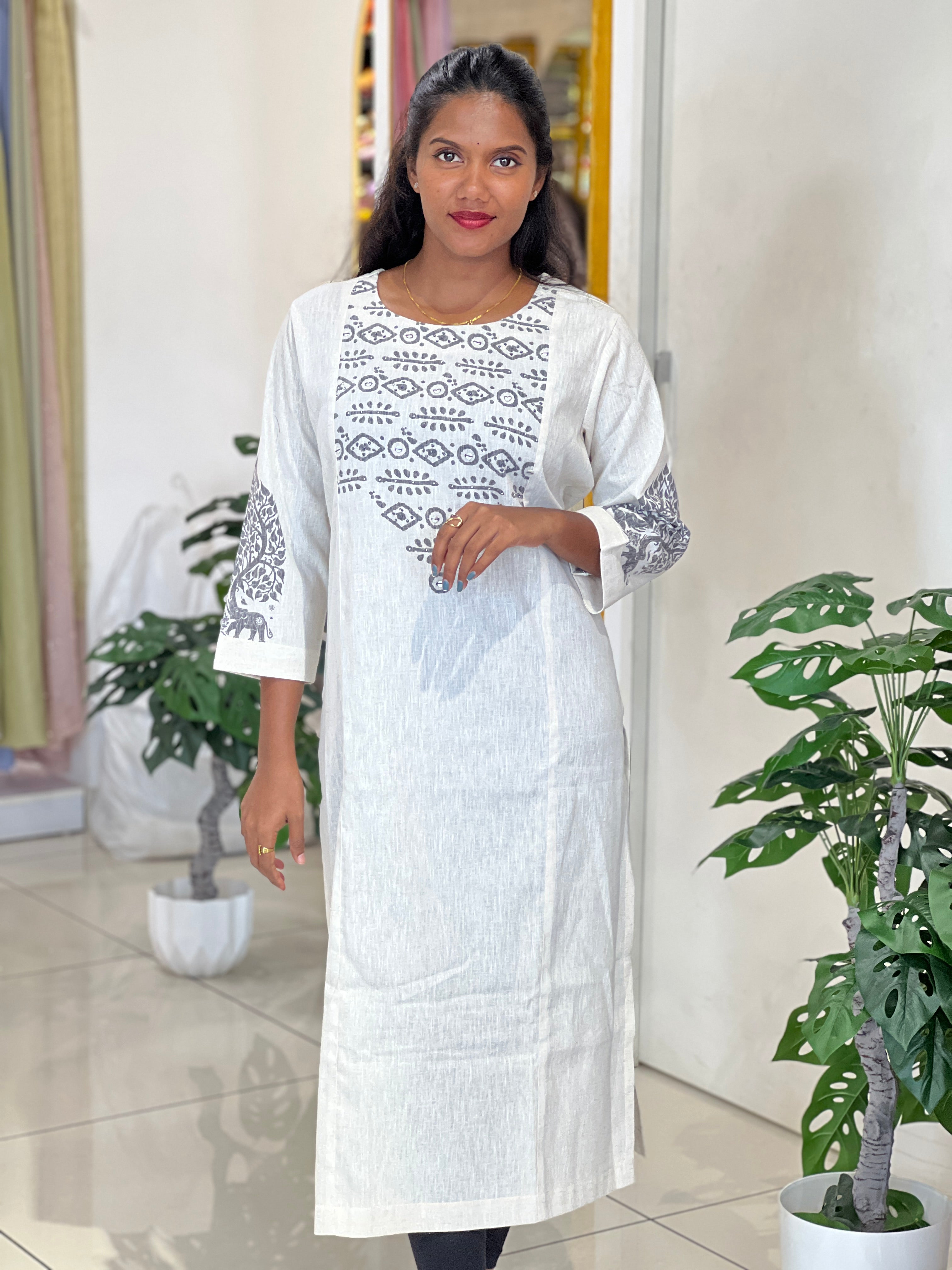 Printed Bead Detailed Kora Cotton Kurta | PGI156