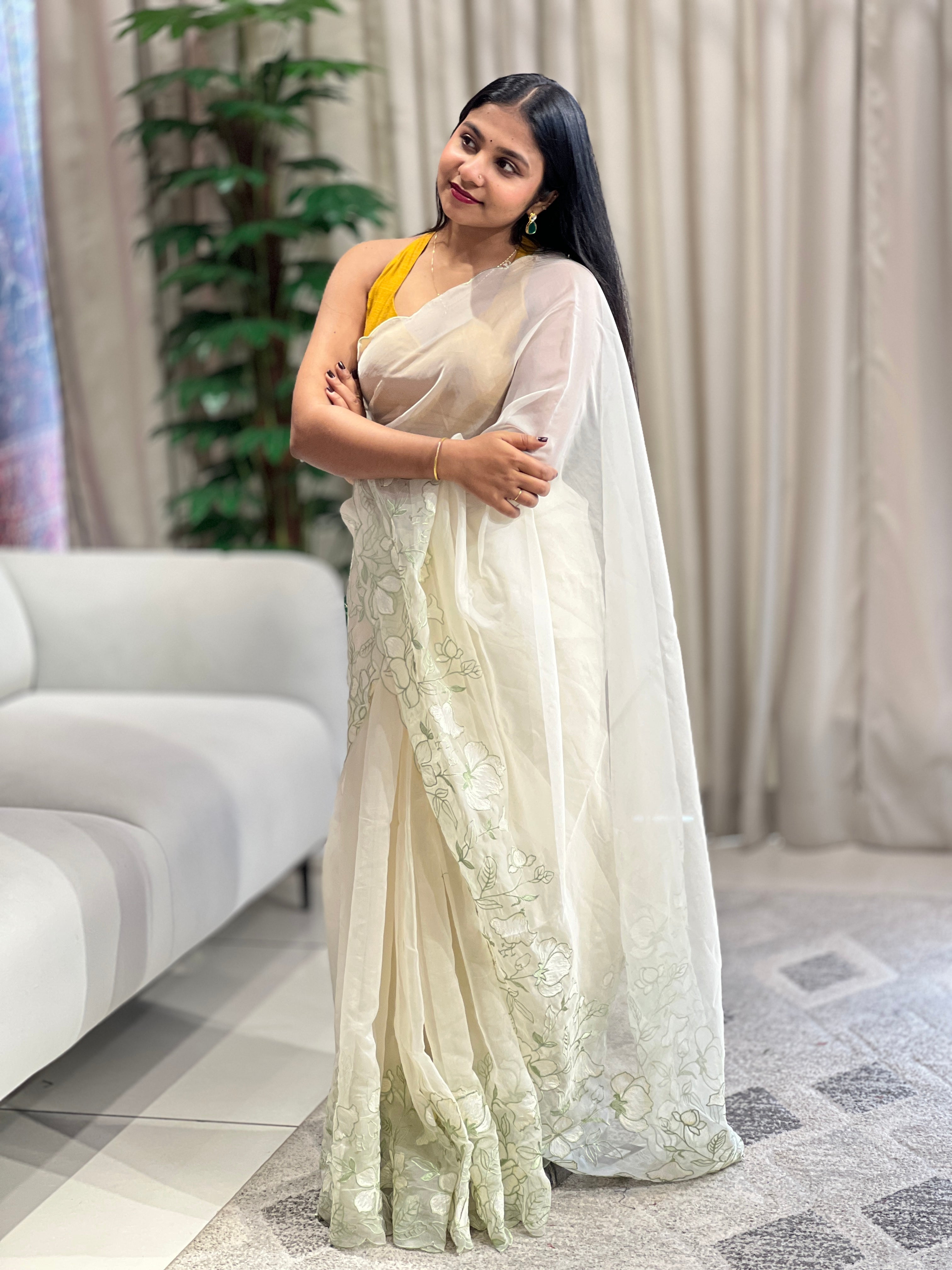 Floral Embroidery Detailed Organza Saree | BLD1736