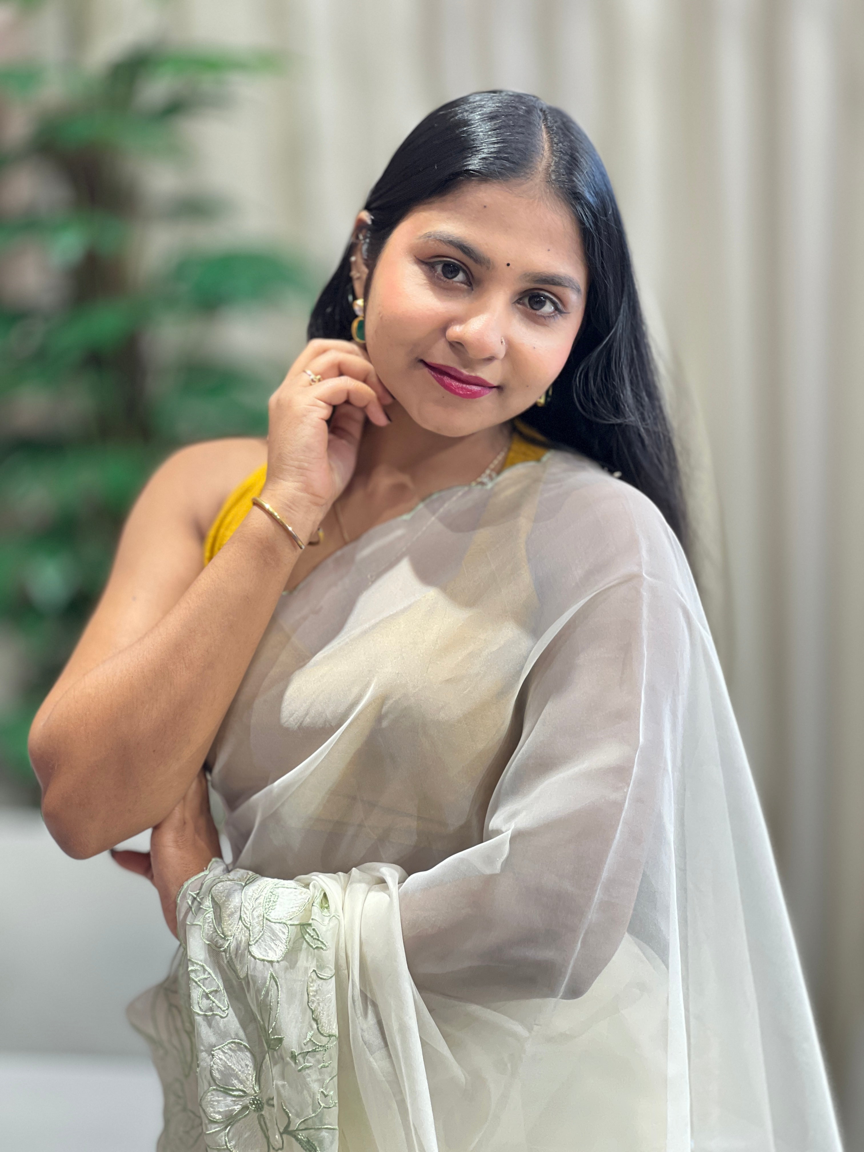 Floral Embroidery Detailed Organza Saree | BLD1736