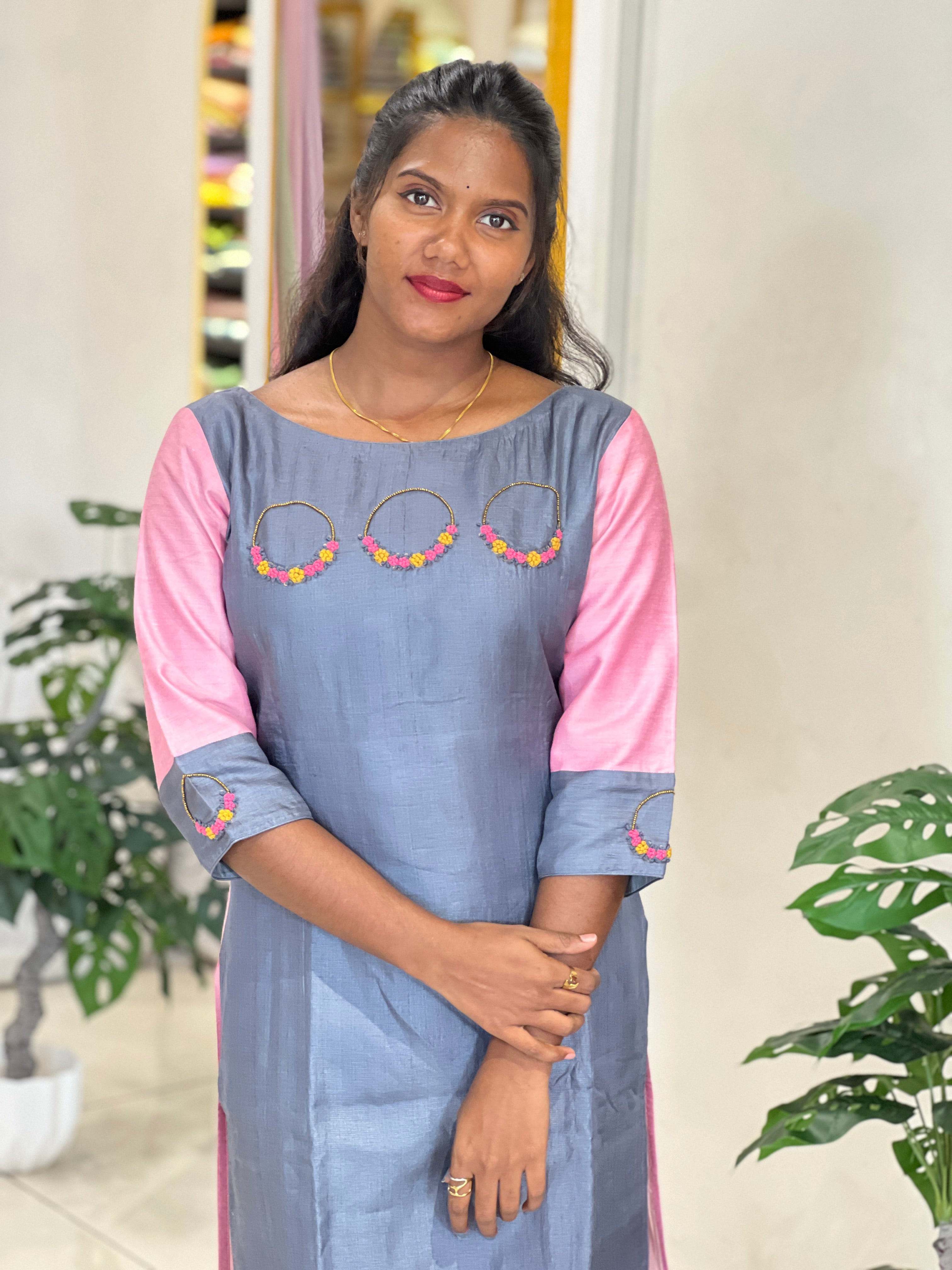 Hand Embroidery Semi Tussar Kurta | DNT547