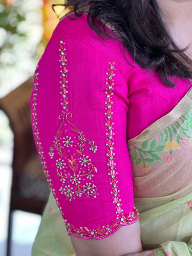 Hand Embroidery Detailed Chanderi Blouse Material | BM209
