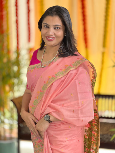 Jamdani Weaved Lotus Detailed Bagalpuri Linen Saree | SSN210