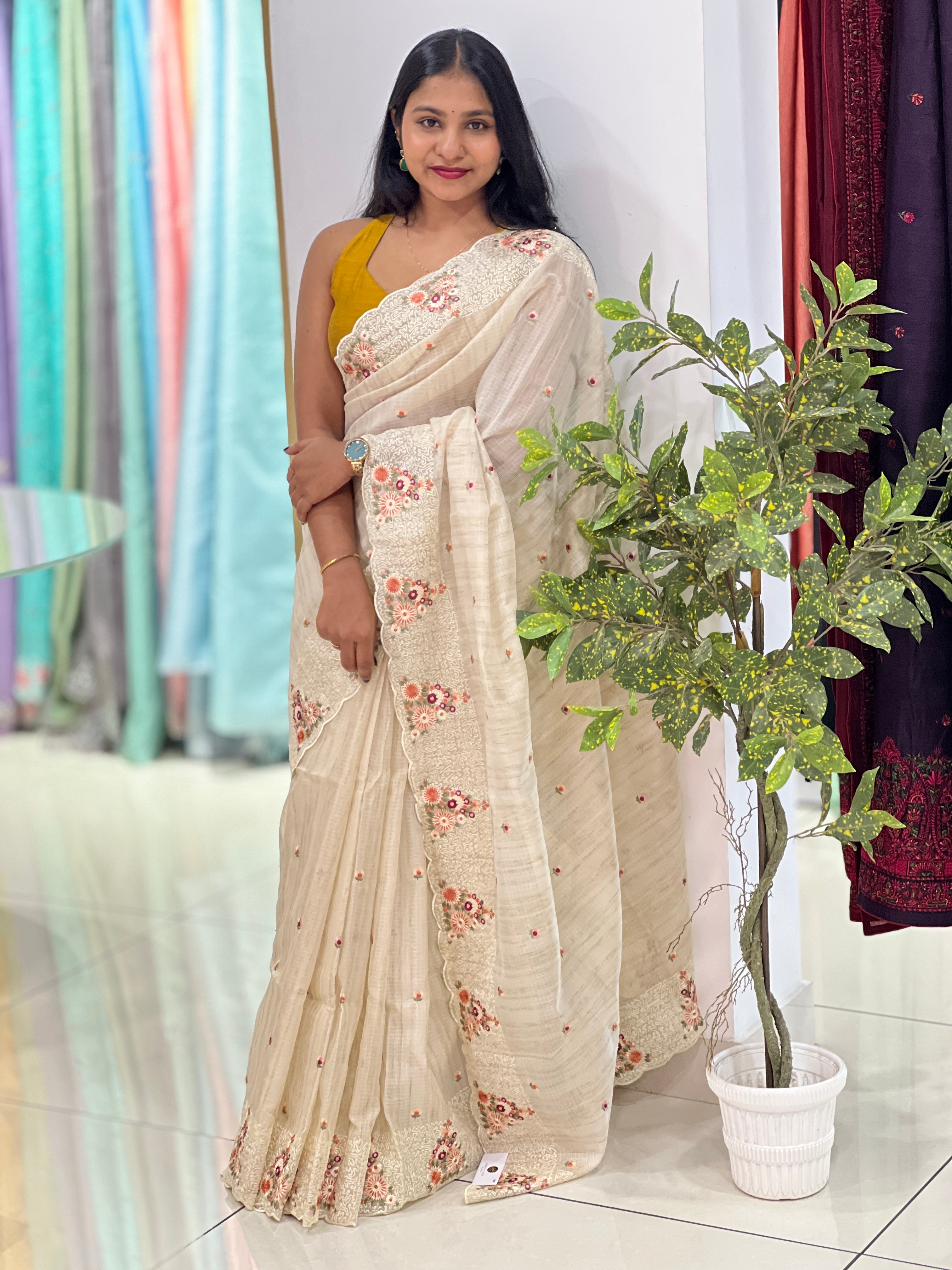 Floral Embroidery Detailed Silky Kota Saree | BLD1727
