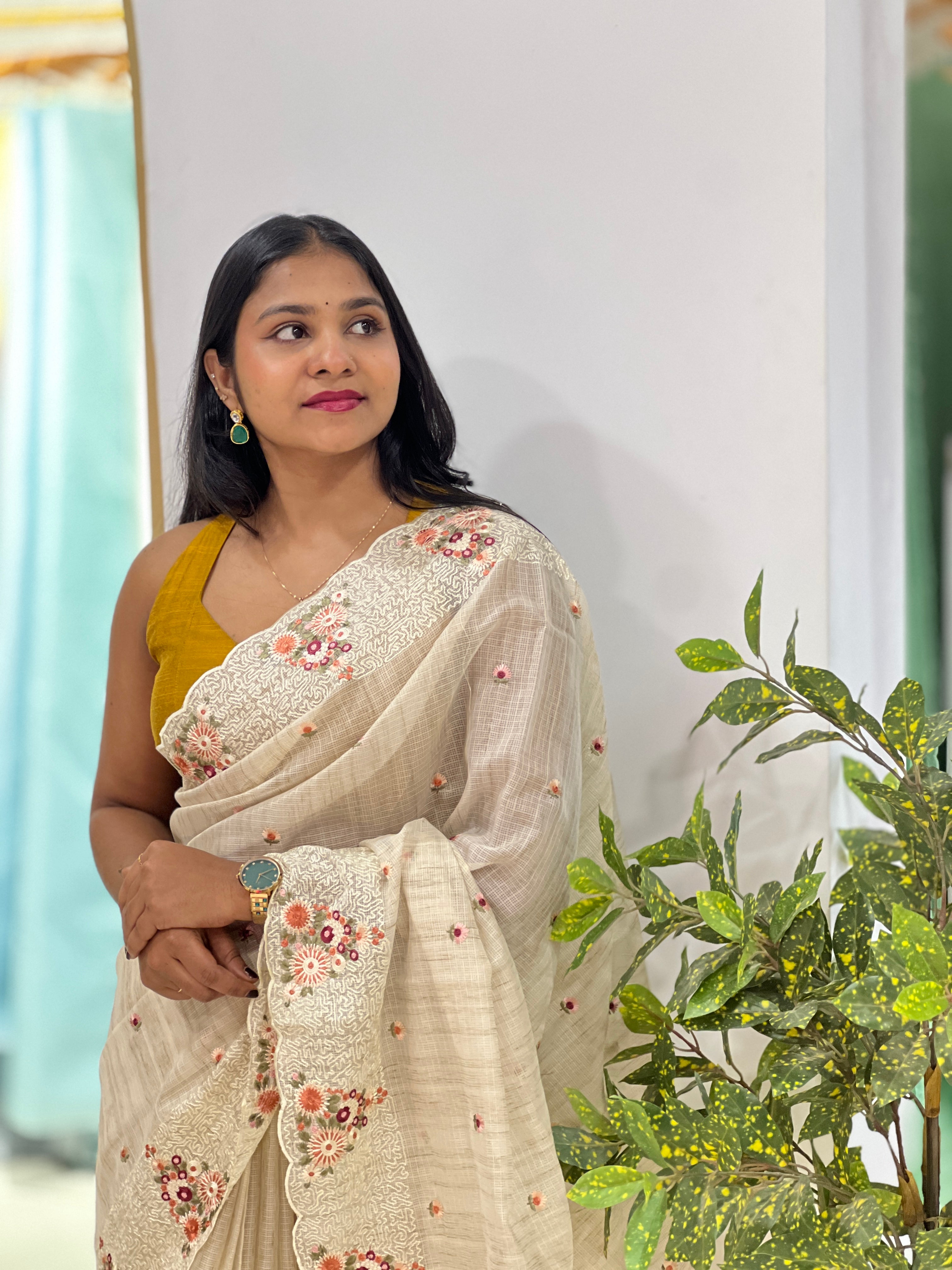 Floral Embroidery Detailed Silky Kota Saree | BLD1727