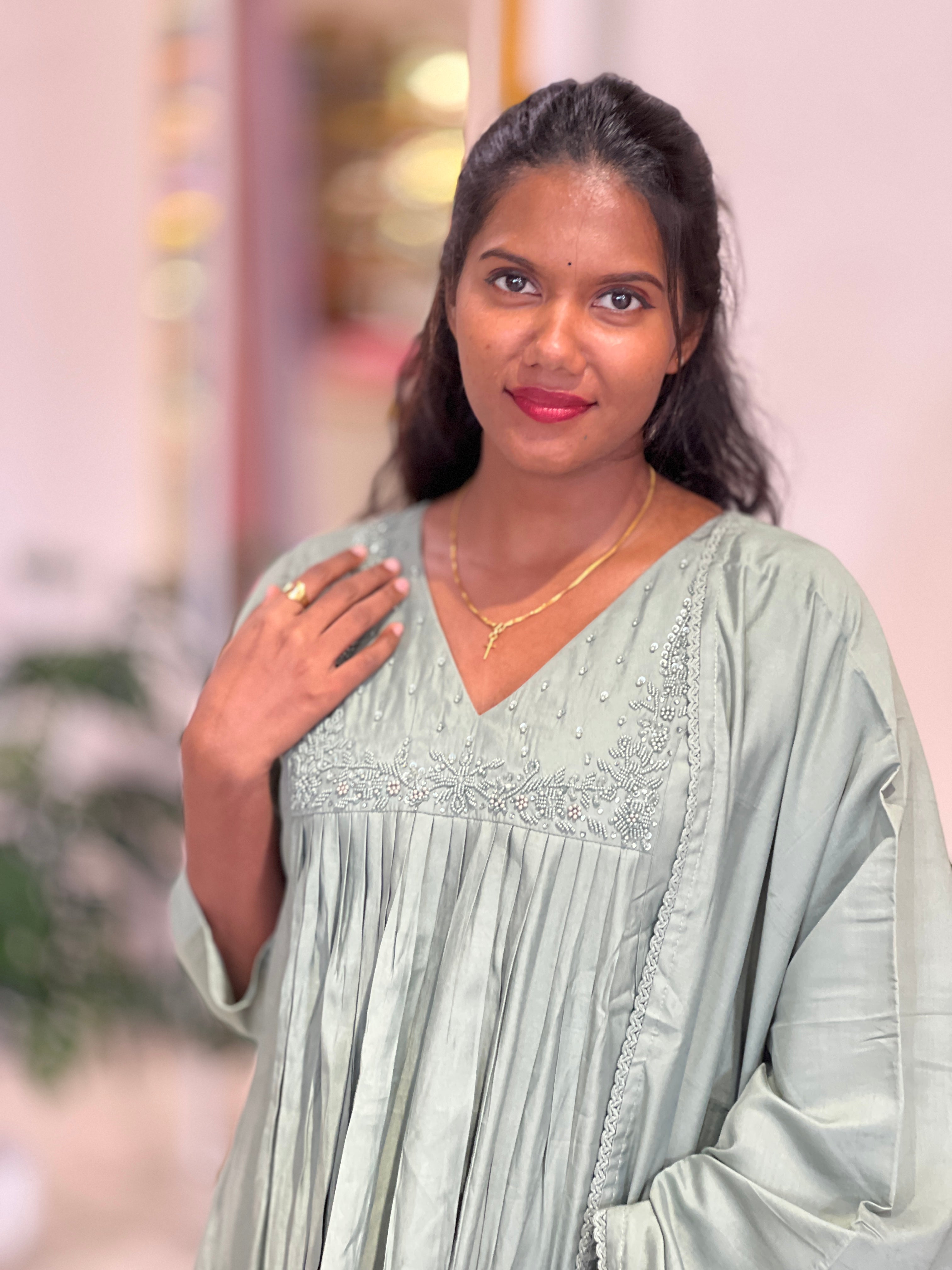 Sugar Beads & Thread Embroidered Semi Tussar Kurta Set | SLM137