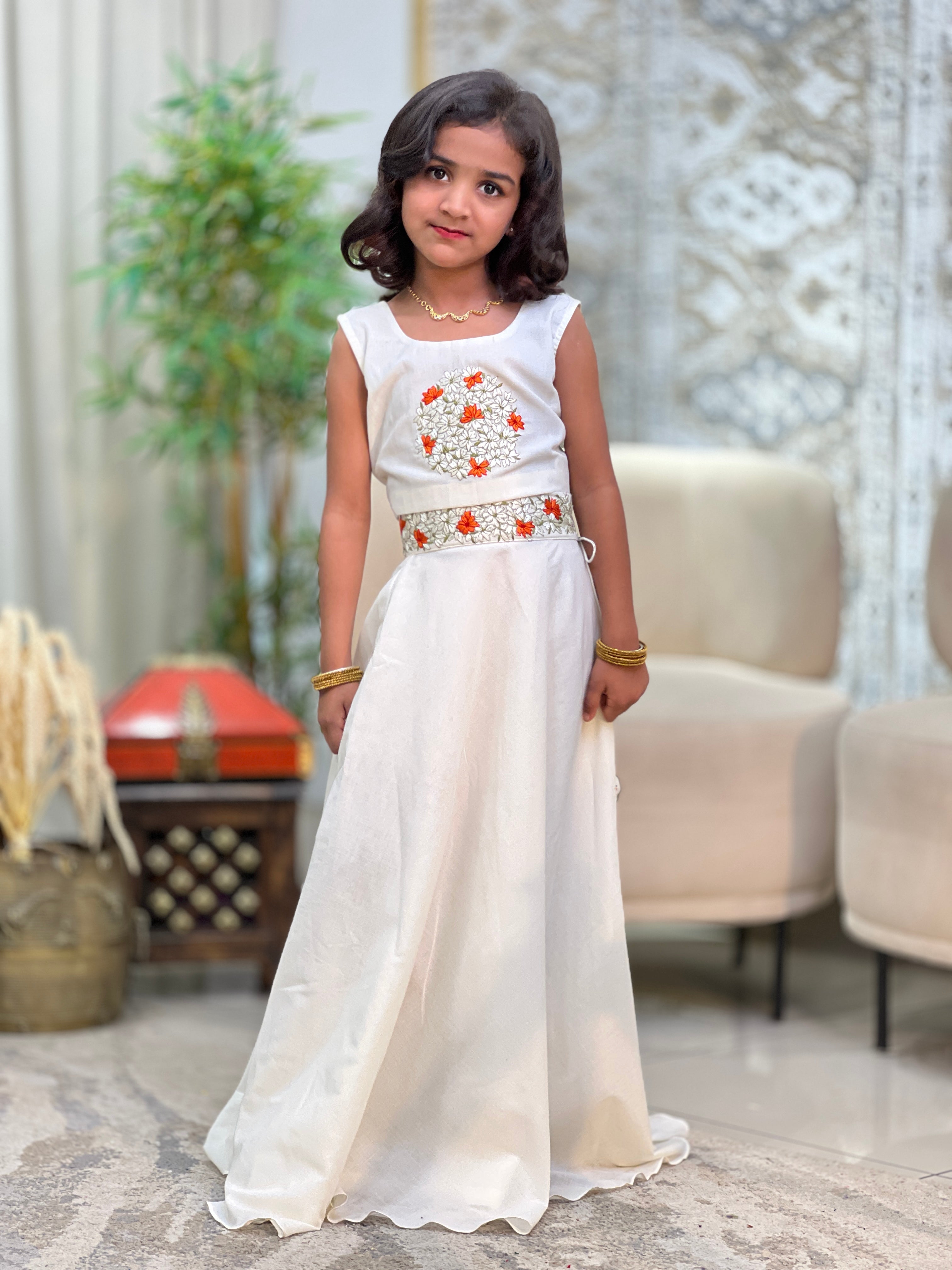 Kanakamulla Editz :-Floral Embroidered Crop Top & Skirt  (Un Stitched ) | OKM104