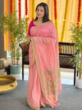Jamdani Weaved Lotus Detailed Bagalpuri Linen Saree | SSN210