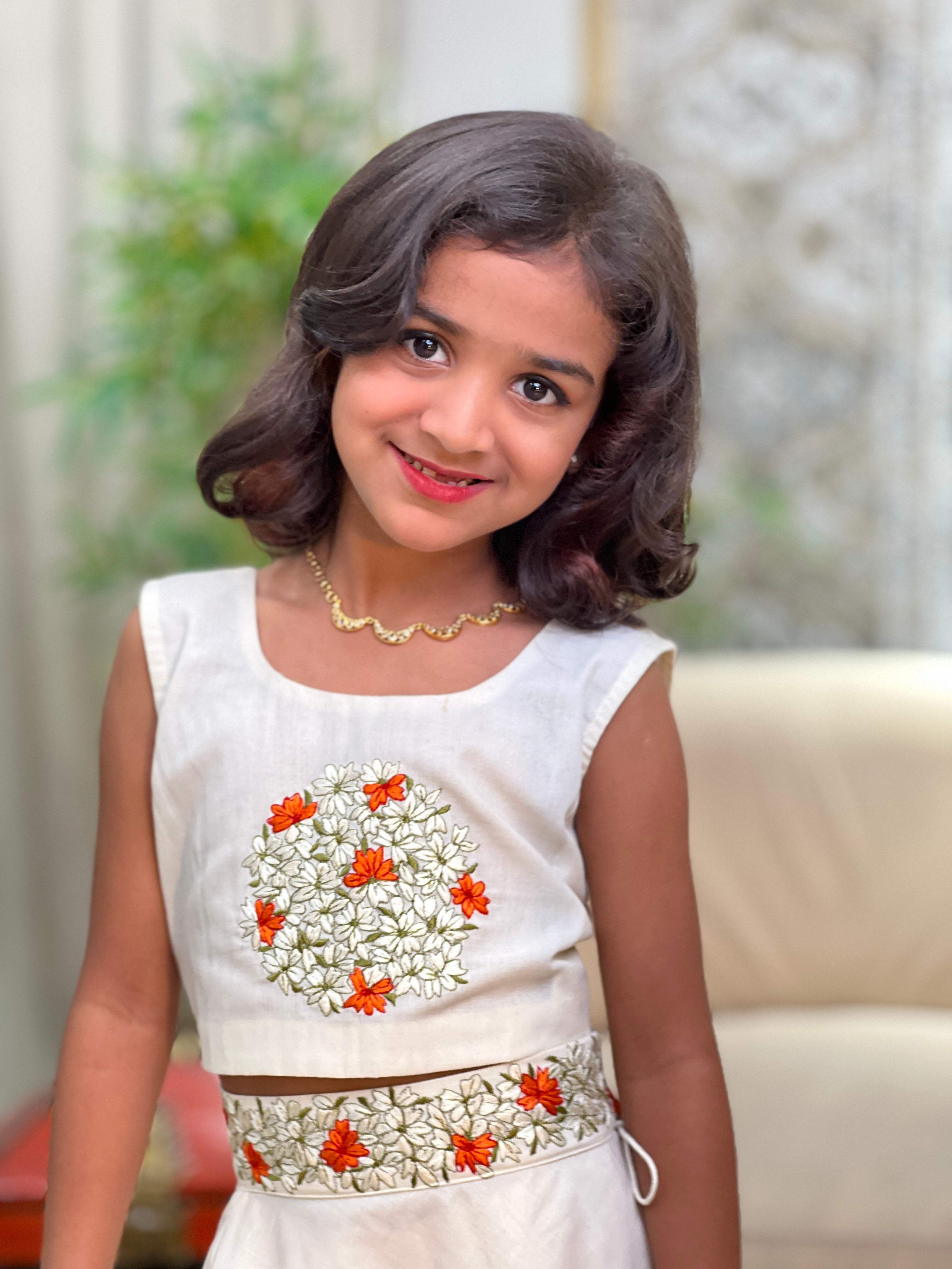 Kanakamulla Editz :-Floral Embroidered Crop Top & Skirt  (Un Stitched ) | OKM104