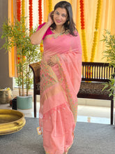 Jamdani Weaved Lotus Detailed Bagalpuri Linen Saree | SSN210