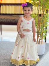 Lotus Embroidered Kerala Cotton Unstitched Skirt & Top | ONK101