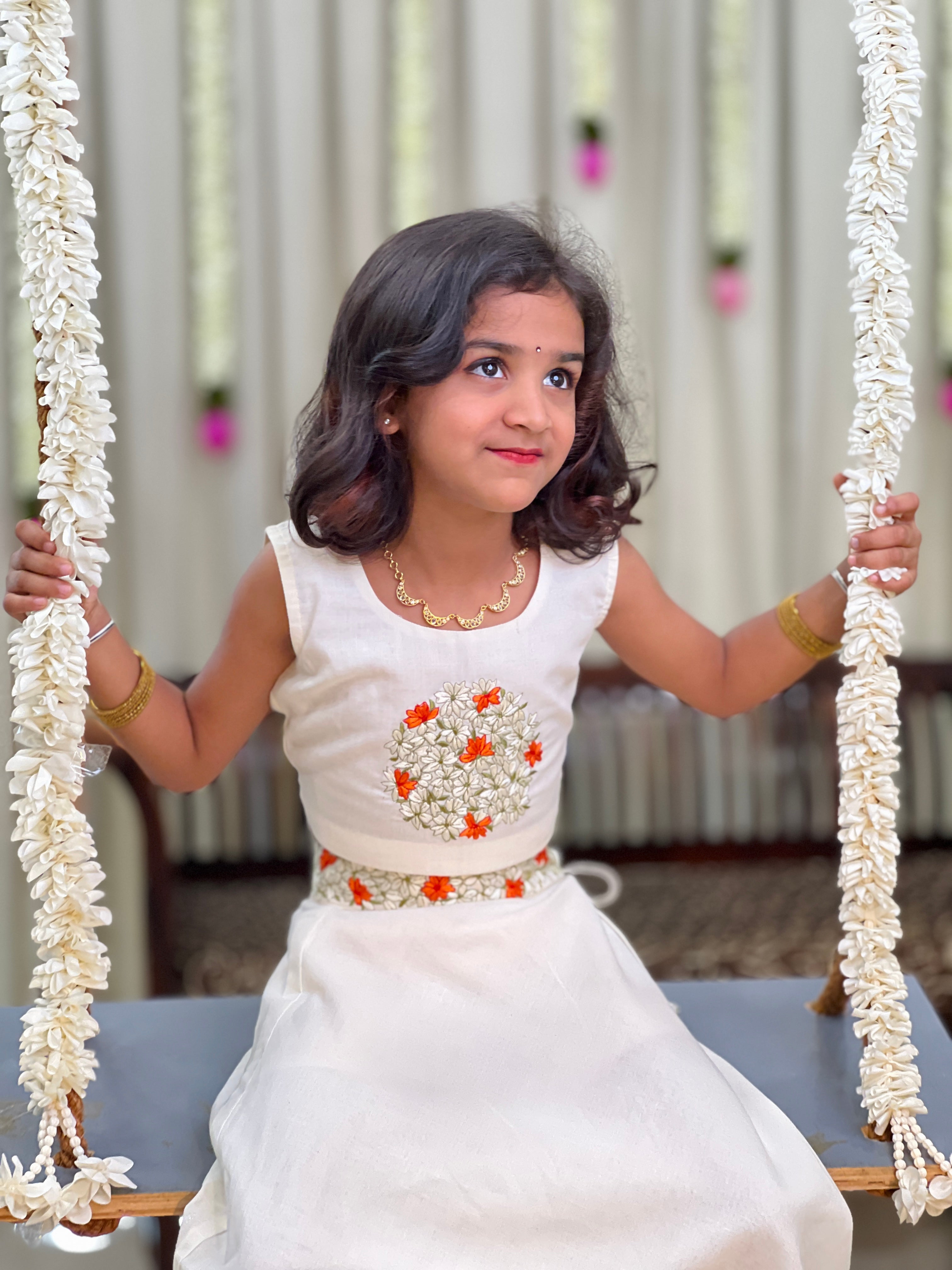 Kanakamulla Editz :-Floral Embroidered Crop Top & Skirt  (Un Stitched ) | OKM104