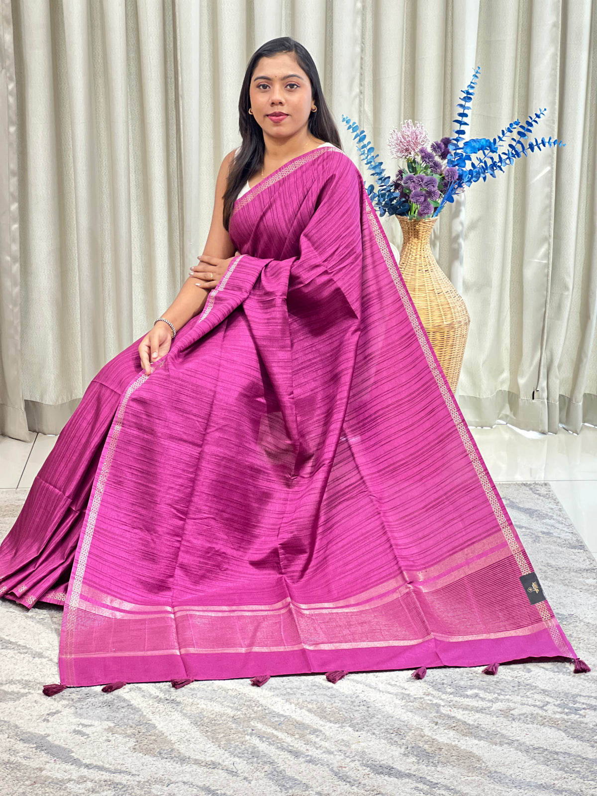 Thin Zari Border Pattern Semi Tussar Saree | ASH101