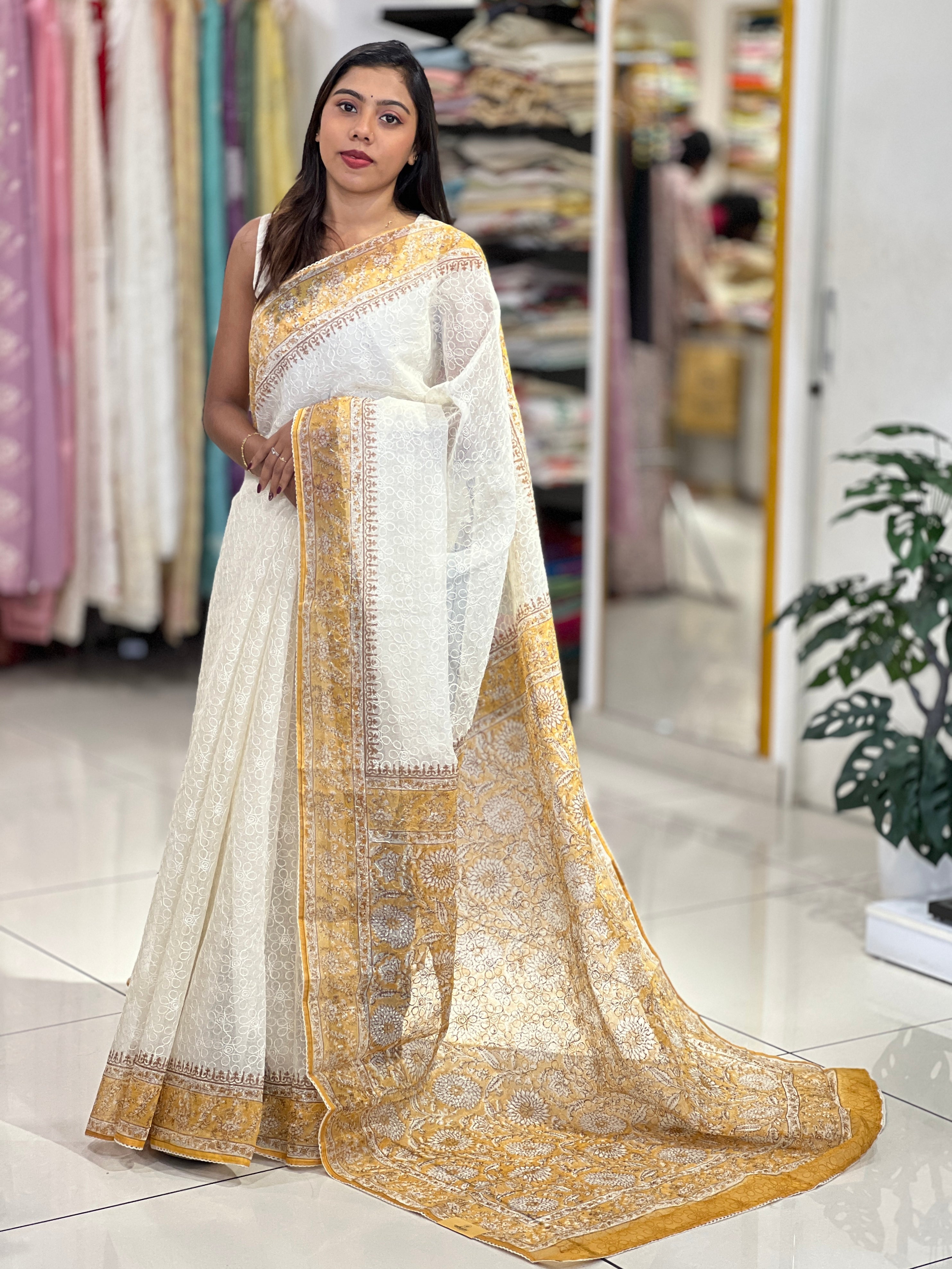 Floral Embroidery Tepchi Kota Saree | PF1184