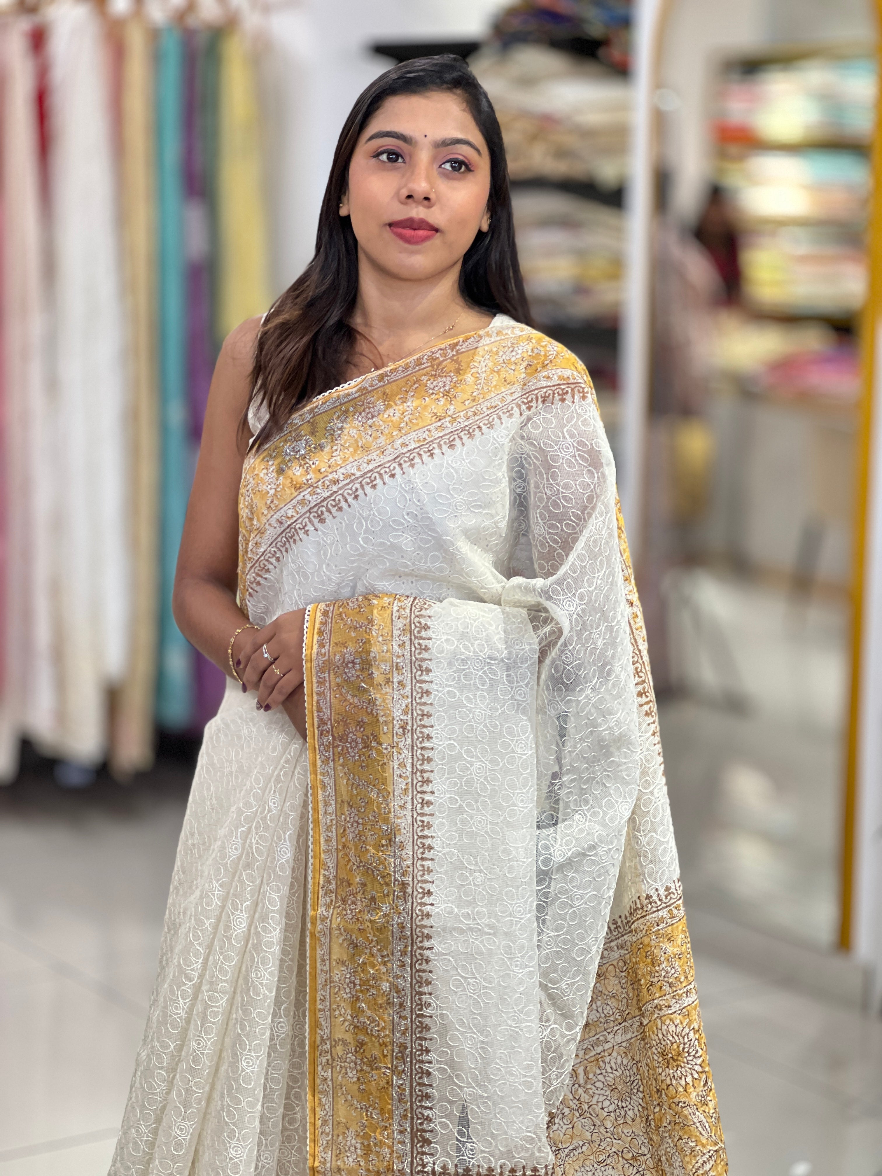 Floral Embroidery Tepchi Kota Saree | PF1184