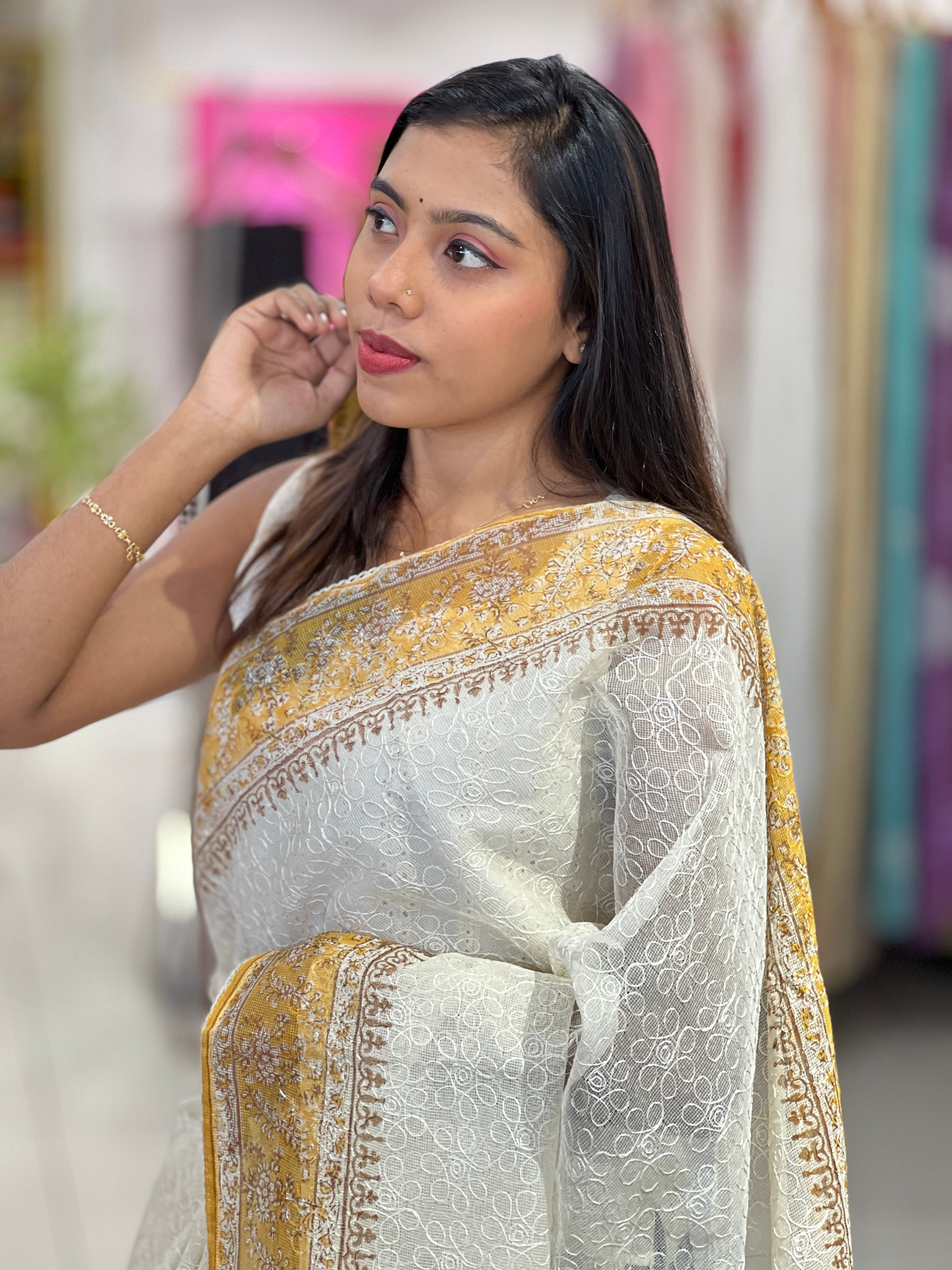 Floral Embroidery Tepchi Kota Saree | PF1184