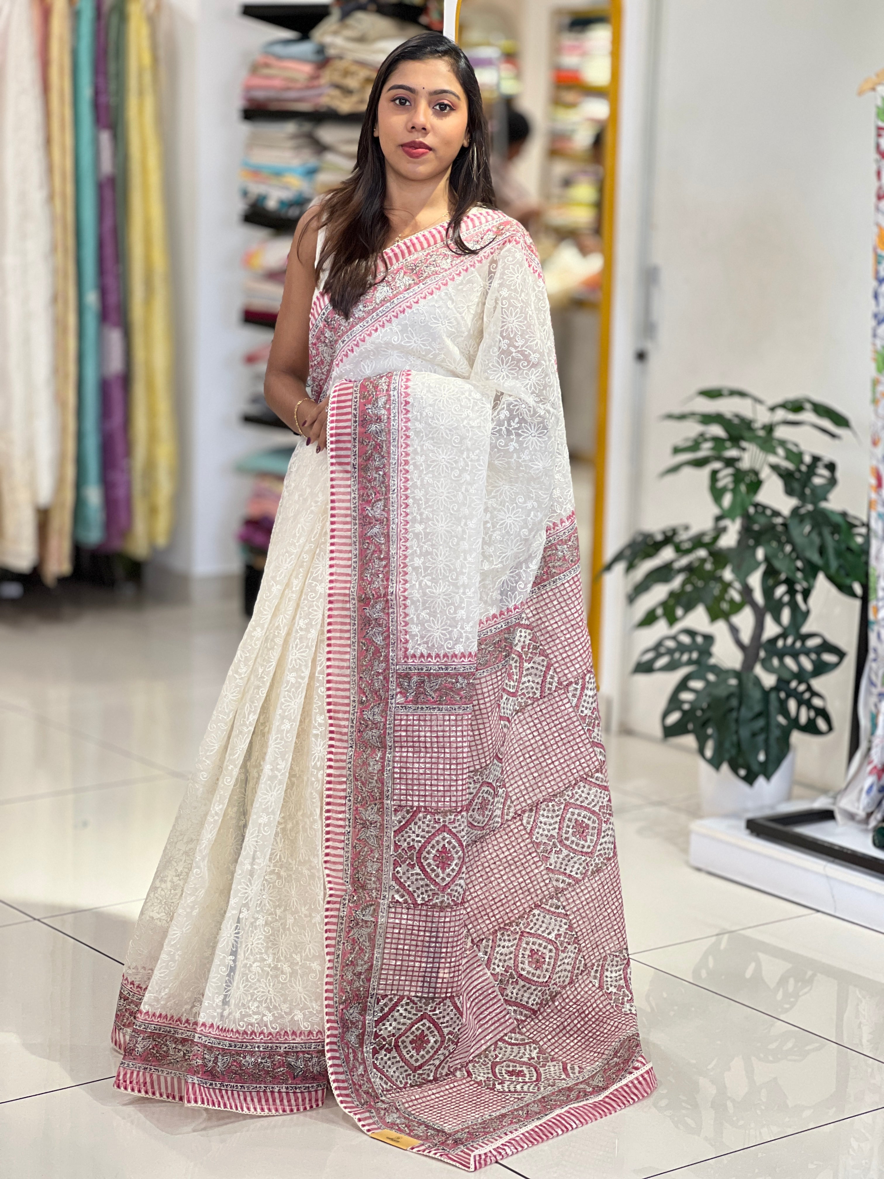 Floral Embroidery Tepchi Kota Saree | PF1182