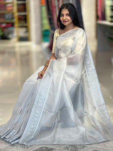 Machine Embroidered Silk Organza Saree |SBS364