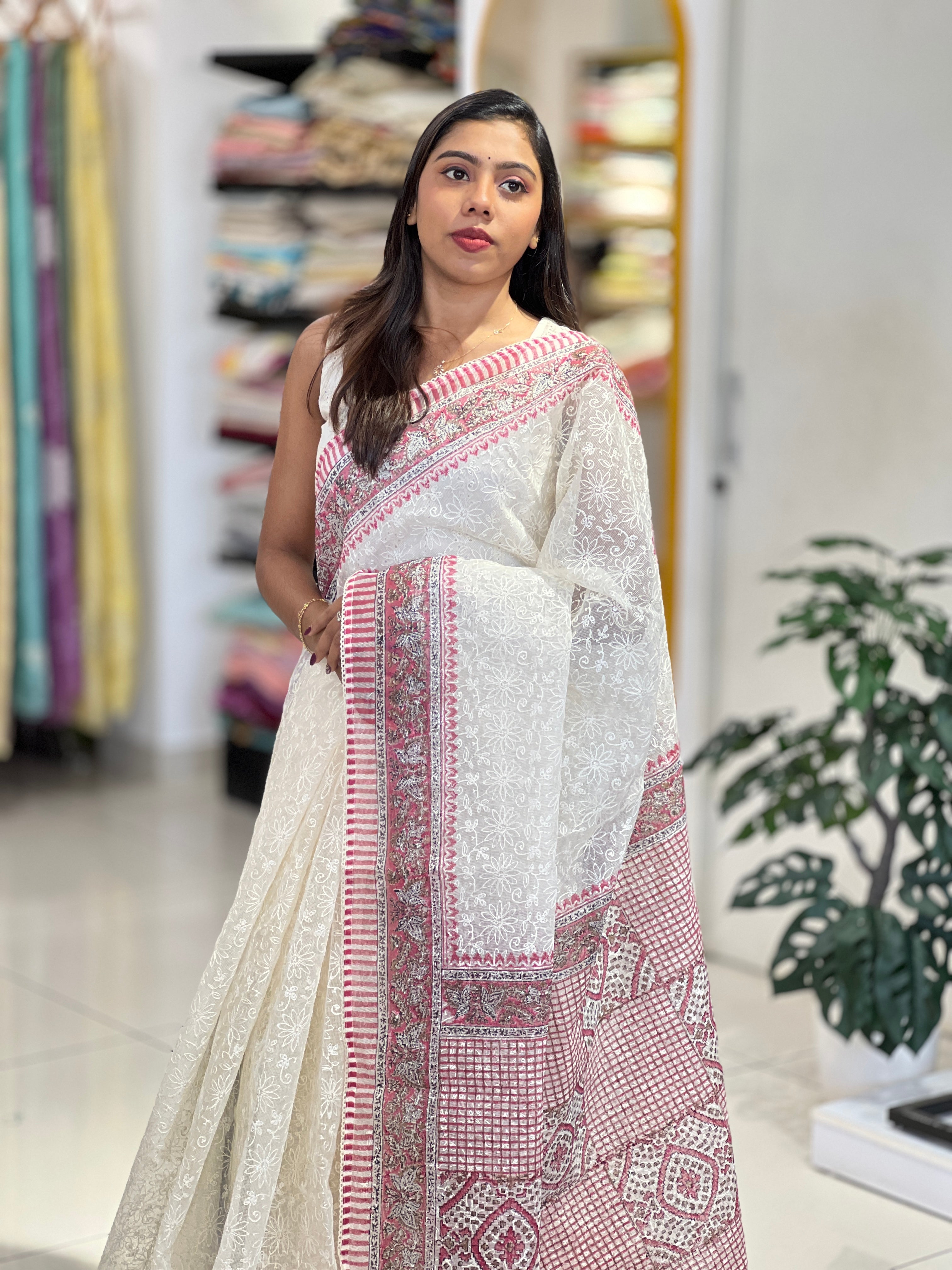 Floral Embroidery Tepchi Kota Saree | PF1182