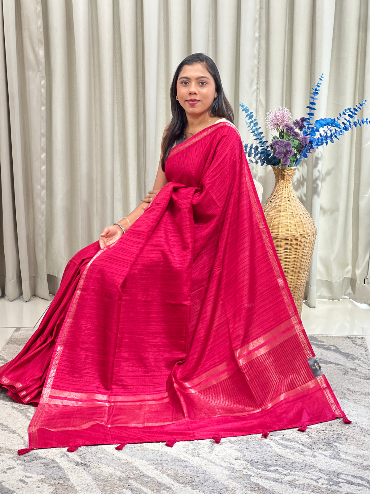 Thin Zari Border Pattern Semi Tussar Saree | ASH104
