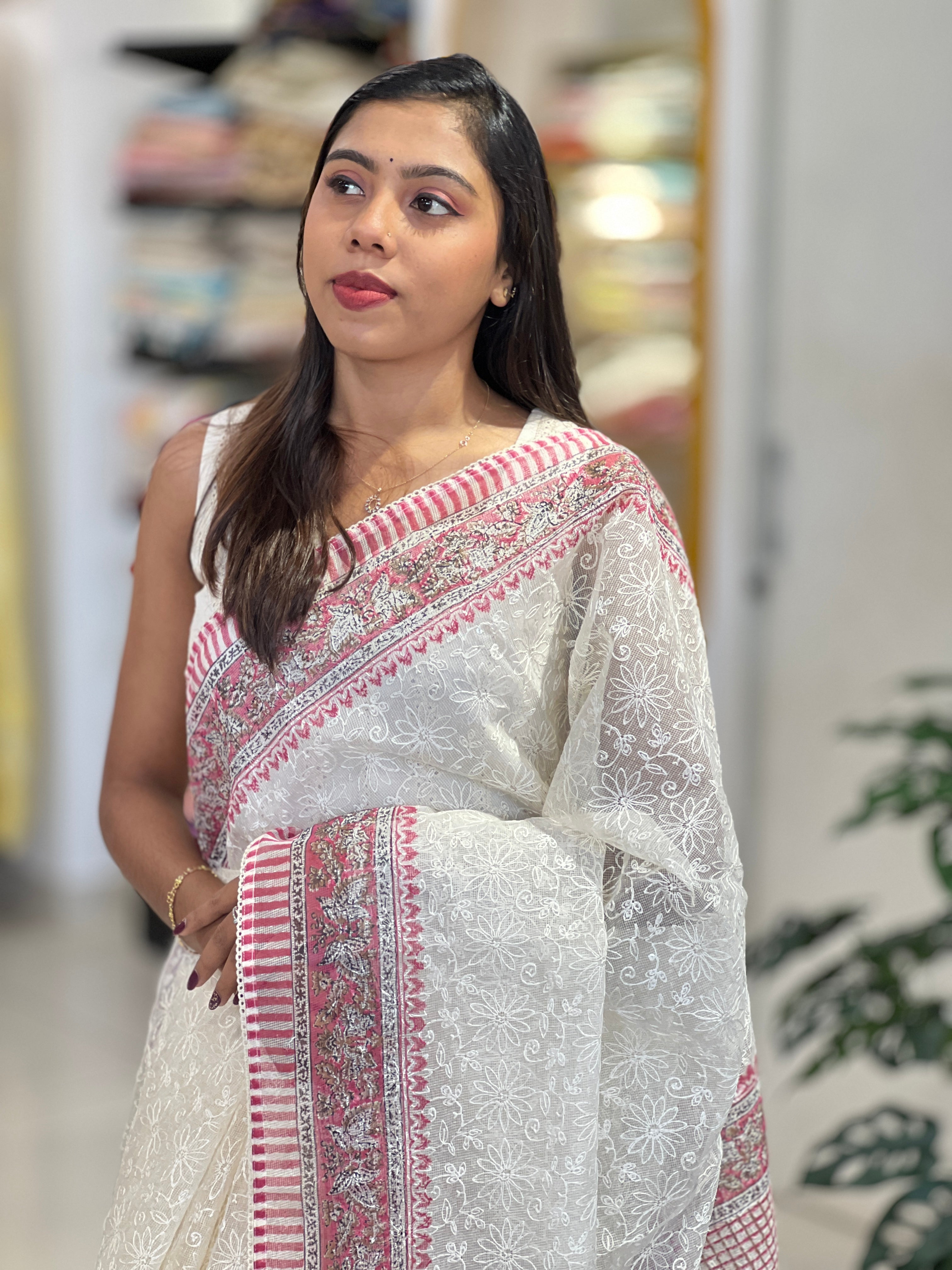 Floral Embroidery Tepchi Kota Saree | PF1182