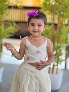 Lotus Embroidered Kerala Cotton Unstitched Skirt & Top | ONK101