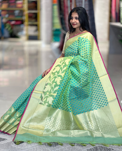 Teal green and blue color orgnaza saree | AS499