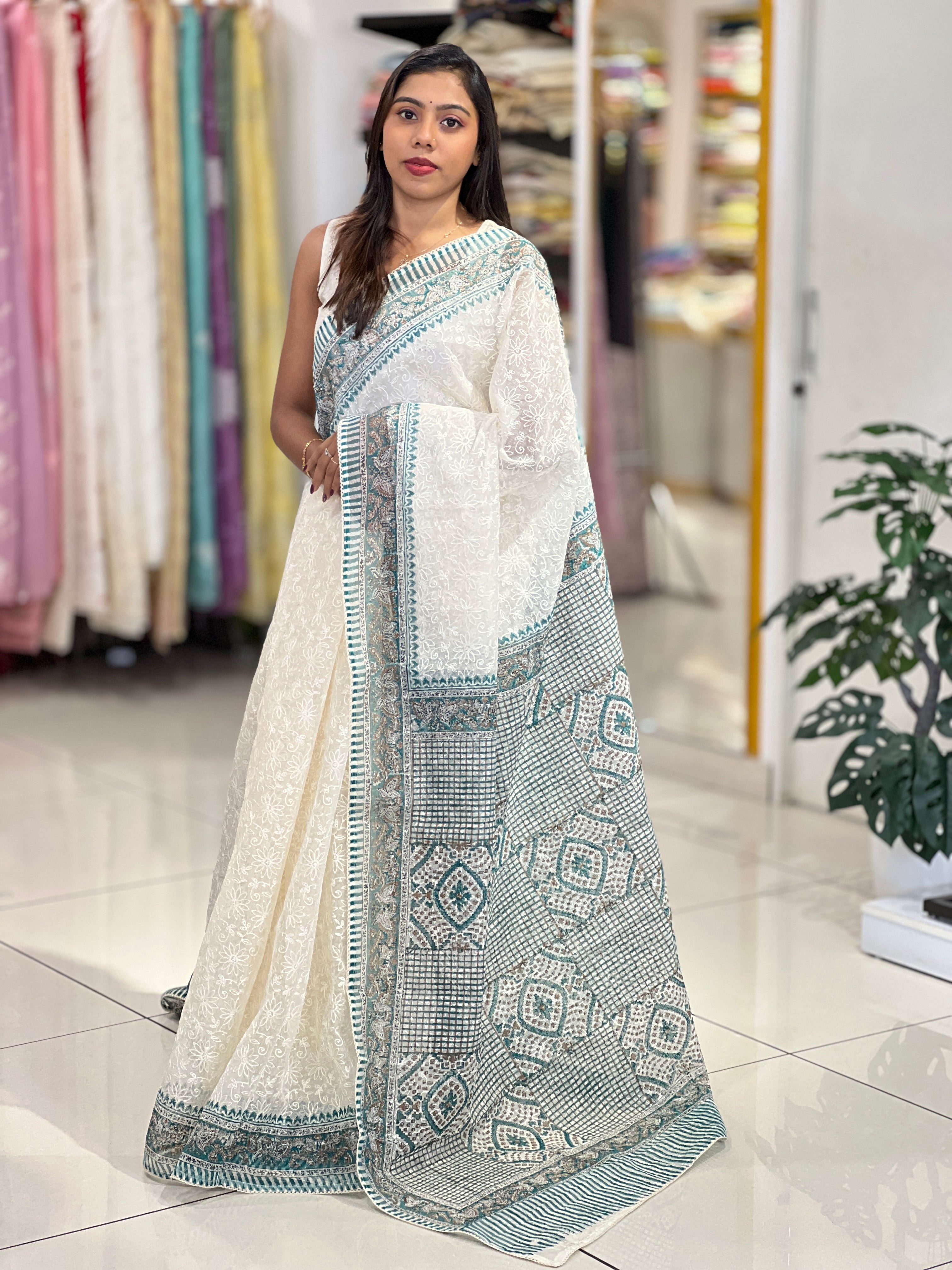 Floral Embroidery Tepchi Kota Saree | PF1181