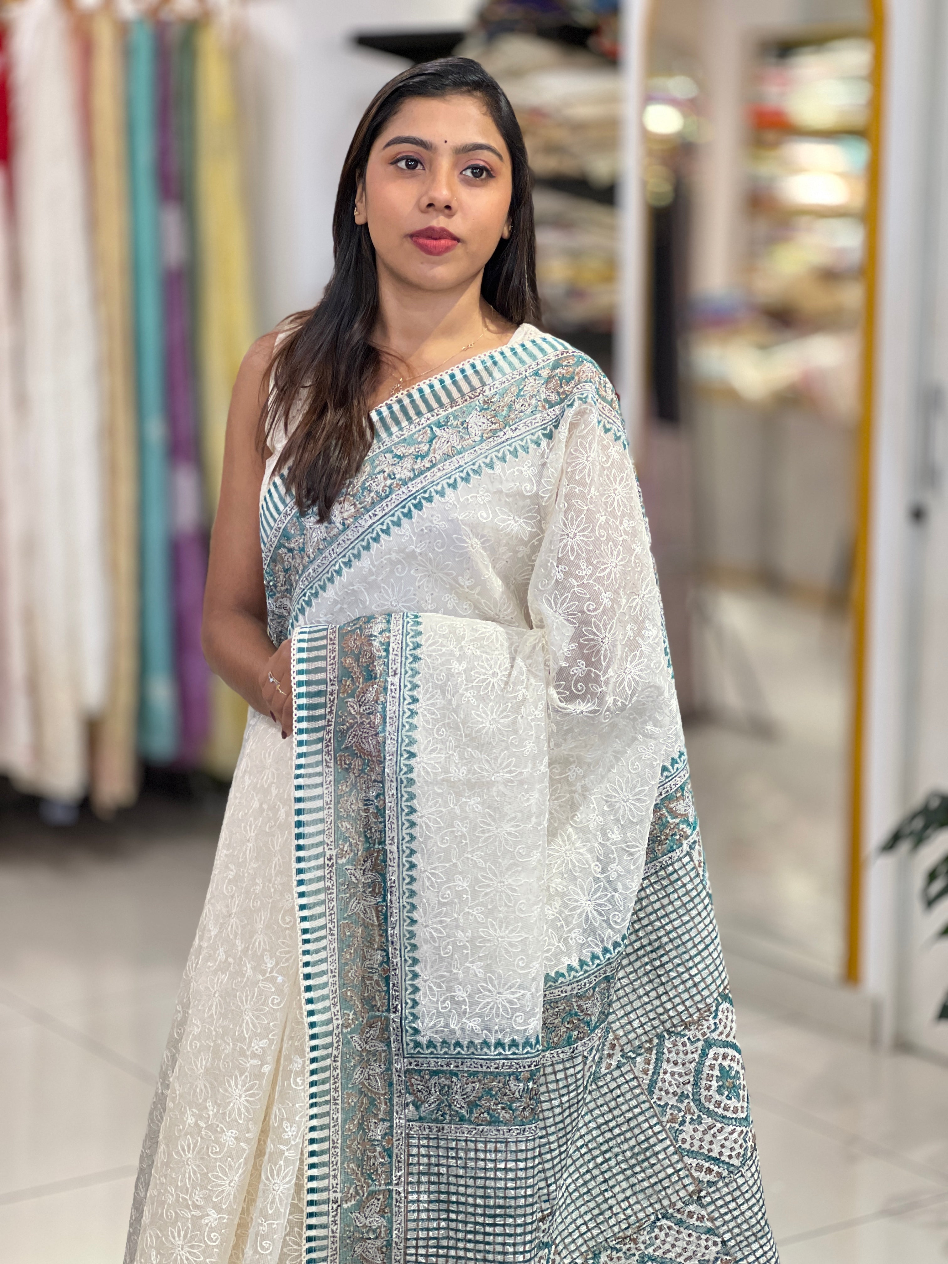 Floral Embroidery Tepchi Kota Saree | PF1181