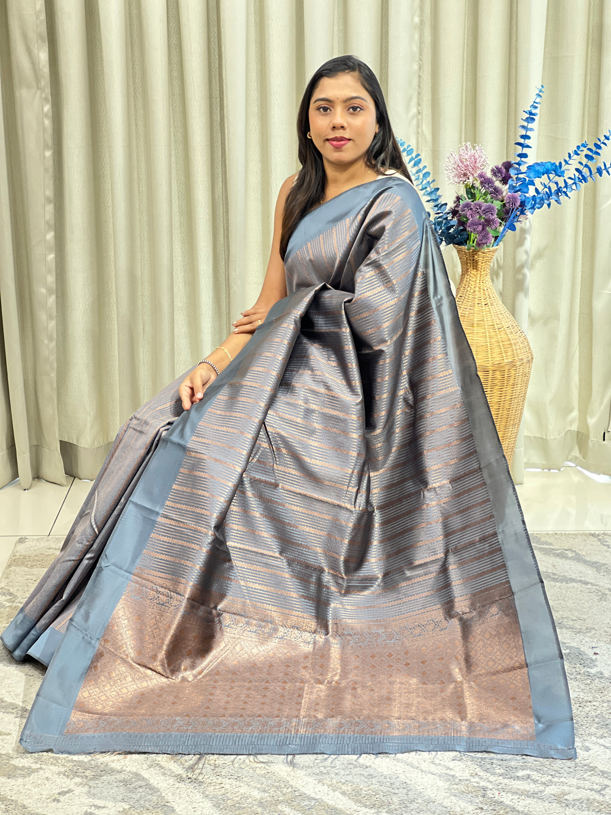 Stripe Pattern Semi Silk Saree | AHD1924