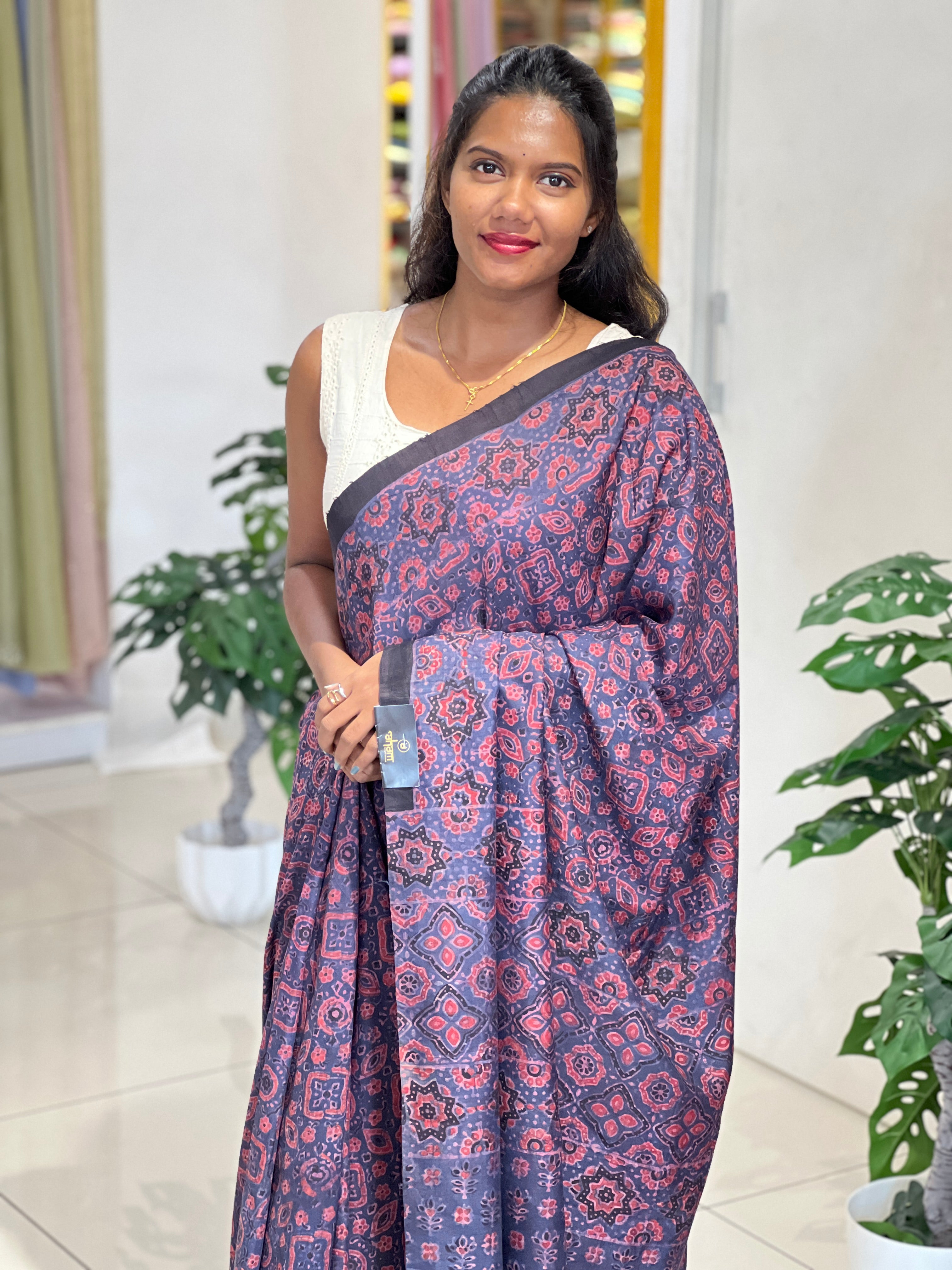 Ajrakh & Block Print Pure Tussar Saree |SBS1372
