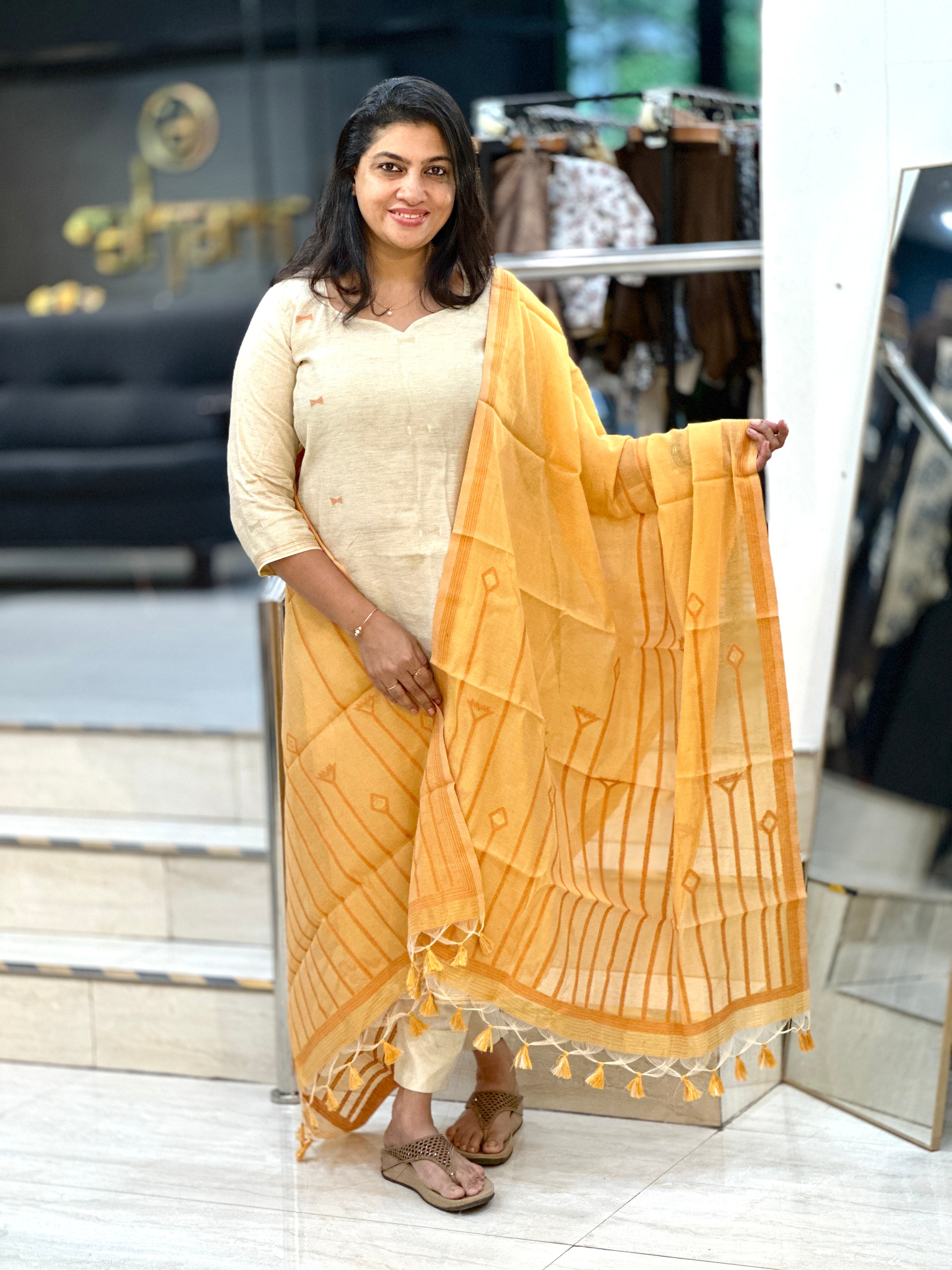 Jamdani Woven Chanderi-Linen Finish Unstitched Salwar Set | SSN467