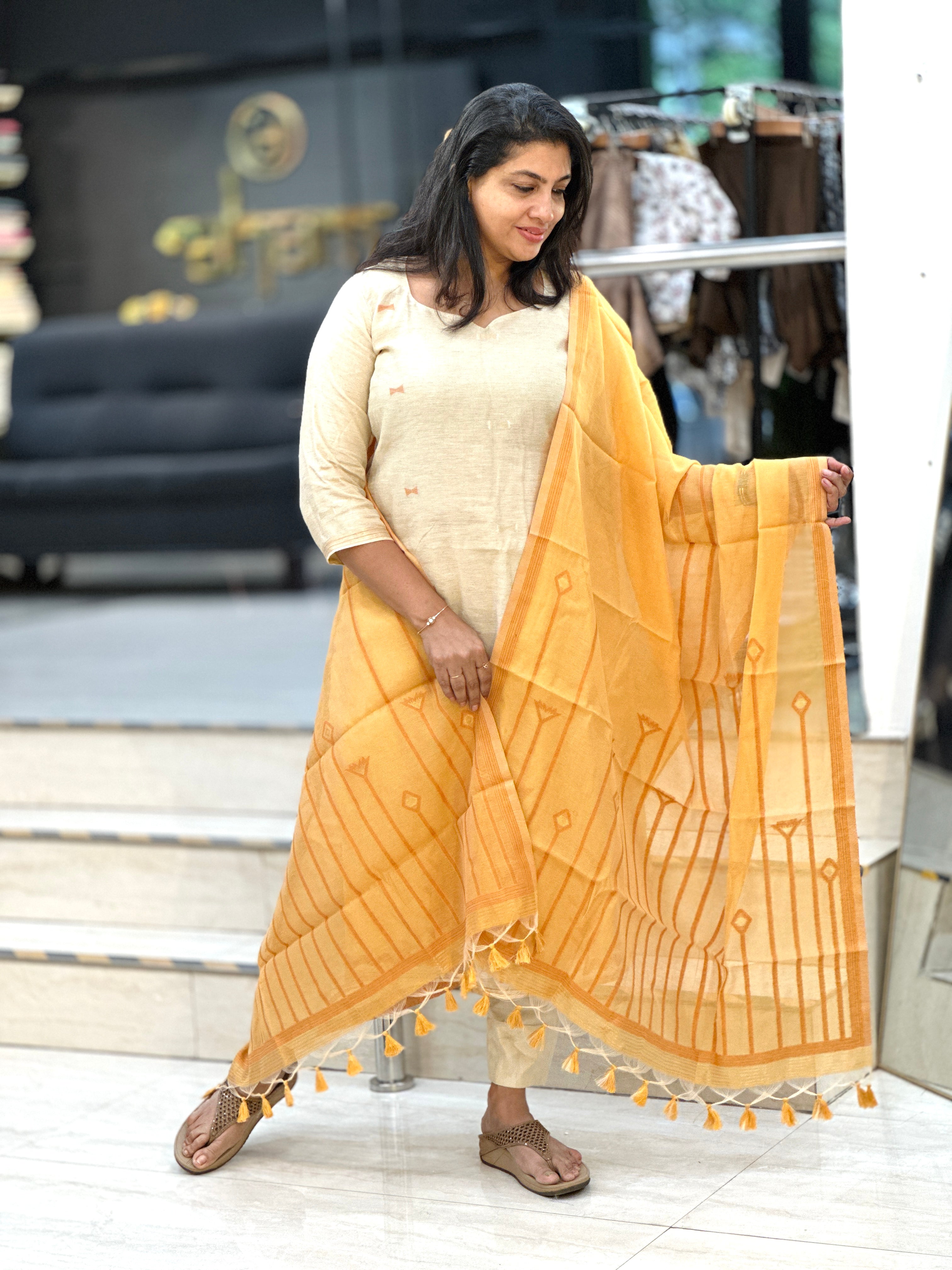 Jamdani Woven Chanderi-Linen Finish Unstitched Salwar Set | SSN467