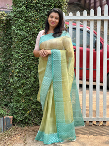 Green Color Embroidered Organza Saree | YNG111