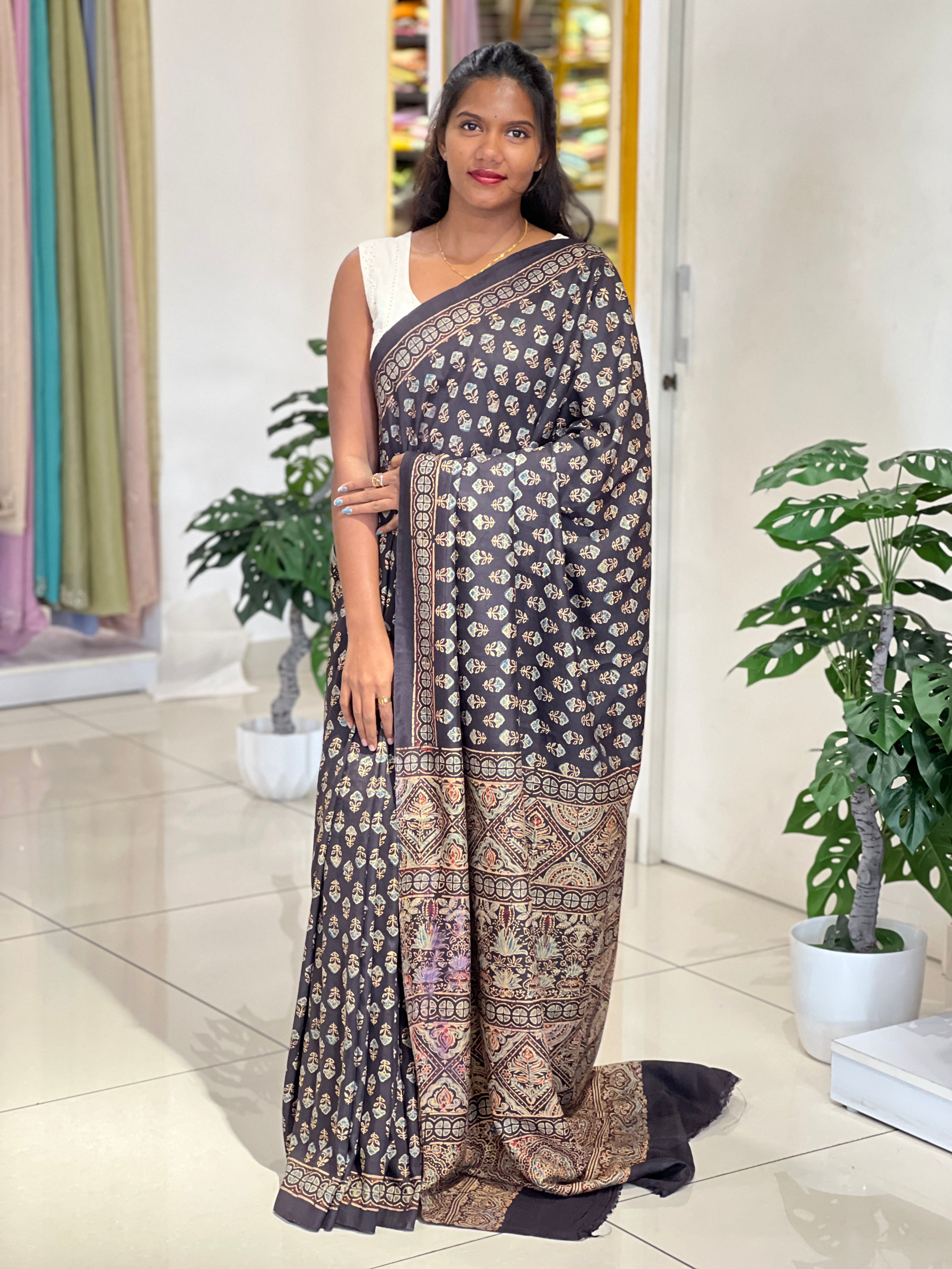 Ajrakh & Block Print Pure Tussar Saree |SBS1373